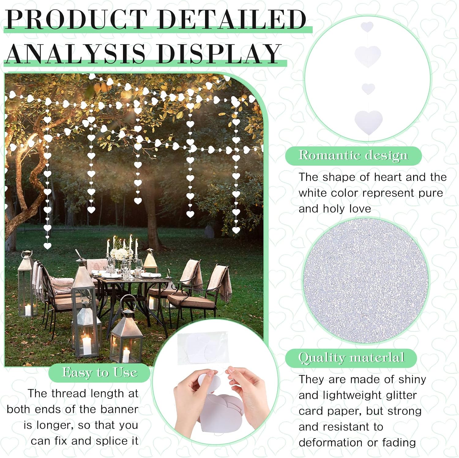 Censen 6 Pcs White Heart Party Decorations Kit Double Sided Paper Hanging White Heart Banner for Wedding Engagement Bridal Shower Birthday Home Christmas Party Garden Outdoor Decorations - Image 4