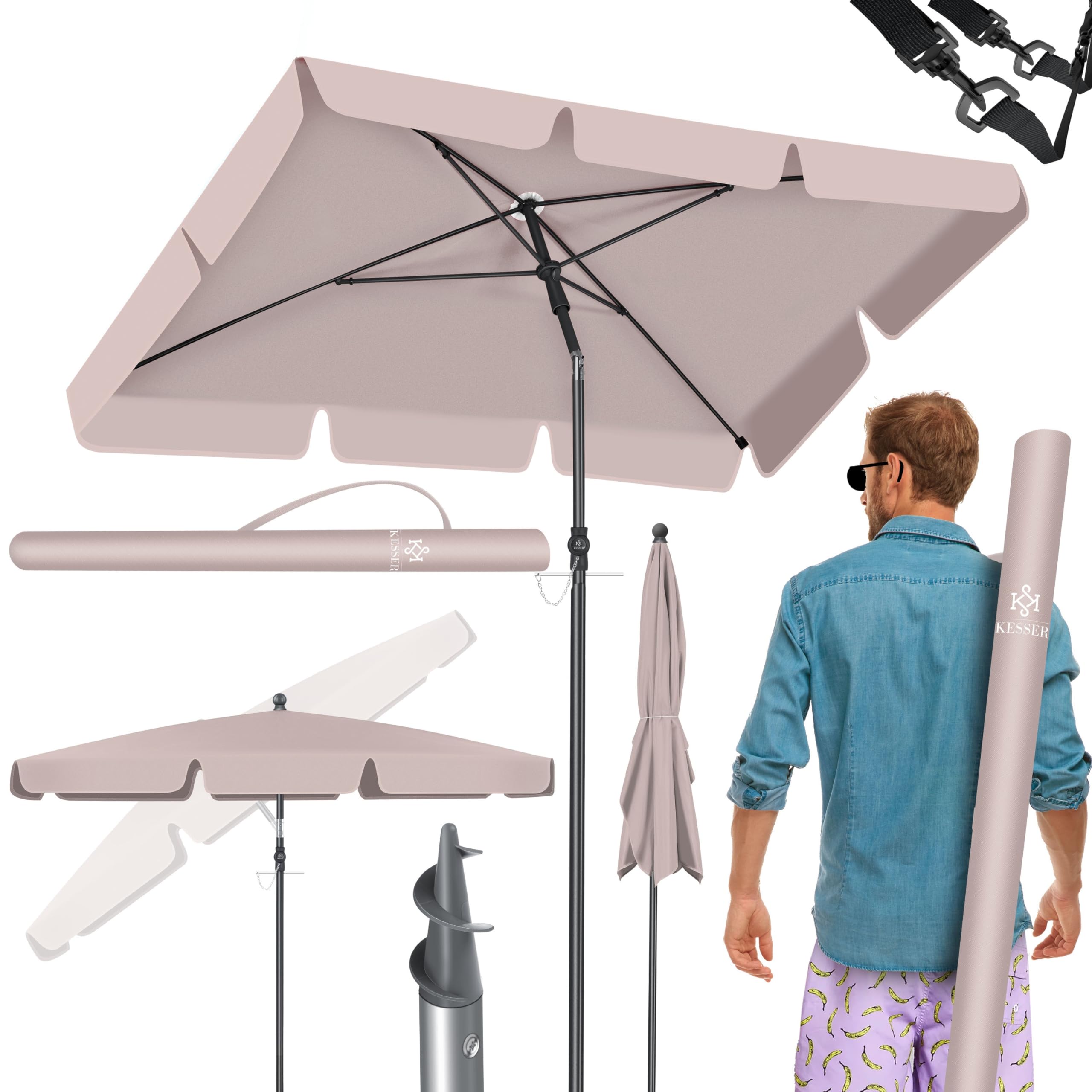KESSER® Parasol Rectangular Incl. Funda y bolsa de transporte 2 en 1, paraguas de jardín, paraguas de patio | Paraguas 200 × 125 cm para balcón, jardín y terraza | Ángulo de inclinación