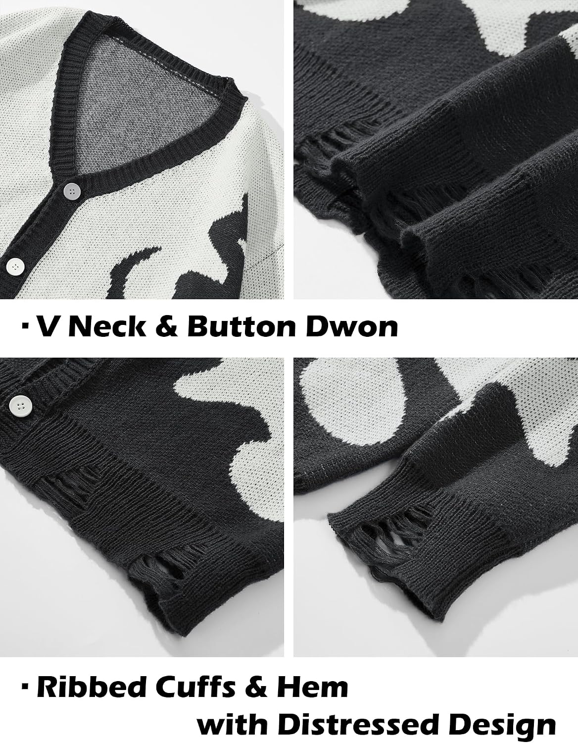 ZAFUL Men's Cardigan Sweater Button Down Lightweight Long Sleeve Sweaters V Neck Knitted Outwear for Fall Winter