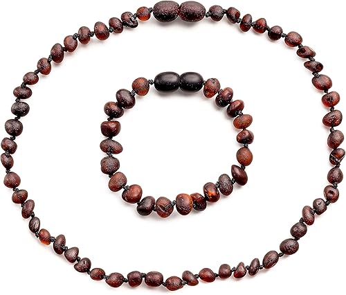 Miniatura 3 de Baltic Proud Amber Necklace and Bracelet Gift Set (Unisex Cherry Raw 12.5 Inches/5.5 Inches) - Certified Premium Quality Raw Baltic Sea Amber