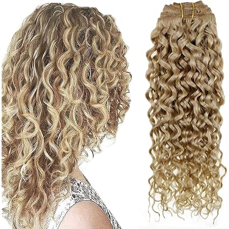 Amazon.com: Hetto - Extensiones de cabello humano rizado con clip, color  rubio con mechas castañas, extensiones de cabello humano real rizado,  extensiones de cabello humano ondulado con doble trama, 3.53 oz, 7