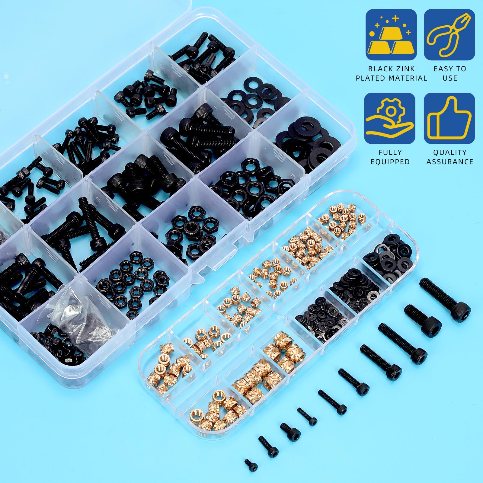 M3 Heat Set Insert Glarks 145Pcs M2 M3 M4 M5 M6 Female Thread Knurled Nuts Brass Threaded Insert Embedment Nuts Assortment Kit For 3d Printer M3 Screws - View #2