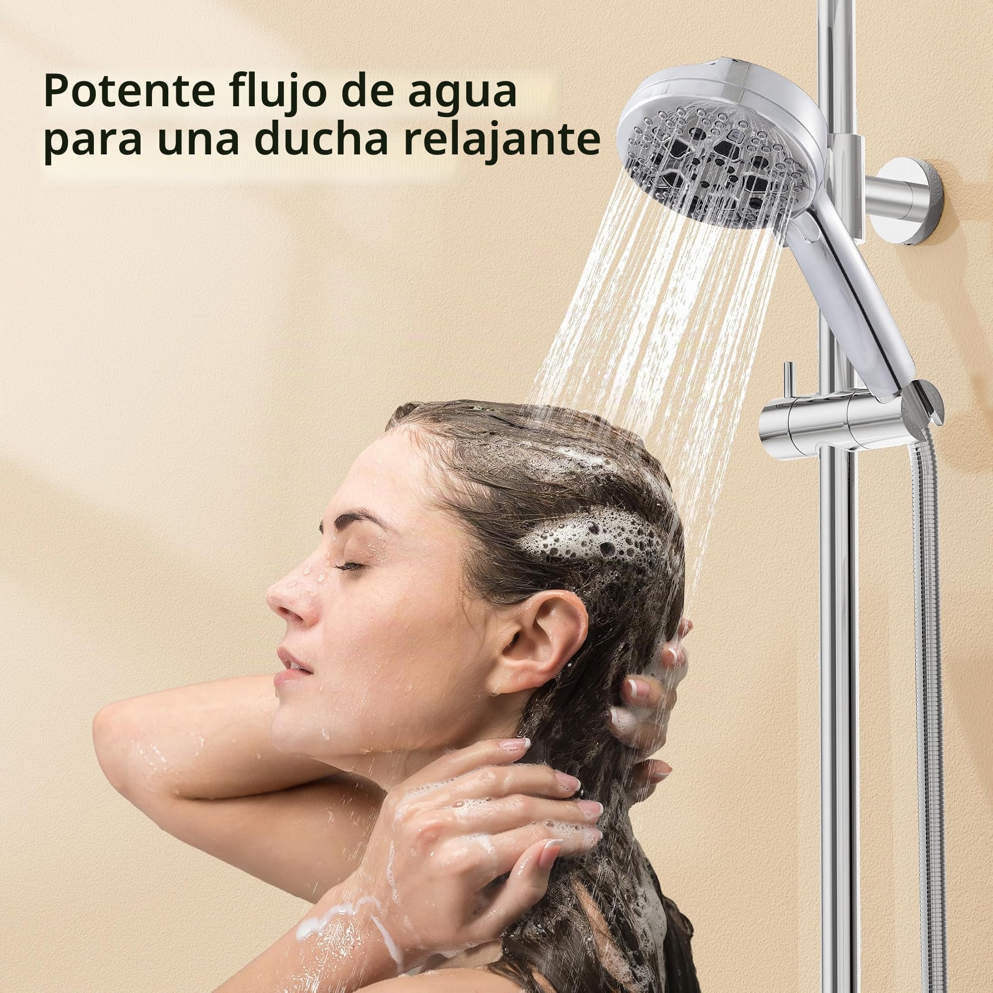 KES Barra de ducha con alcachofa, barra 78 cm