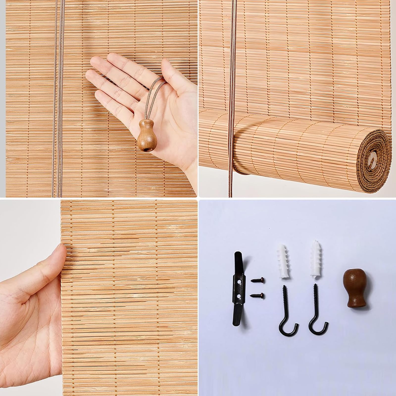 1 store enrouleur personnalisé en bambou 135 cm – Store extérieur naturel pour balcon, fenêtre et porte de jardin, blocage de 60 % de la lumière, protection solaire, respirant et intimité