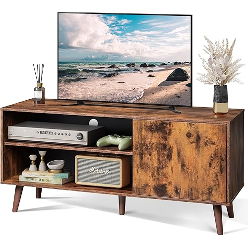 WLIVE TV Stand for 55 Inch TVs, Entertainment Center with Storage Cabinet, Mid-Century TV Stands for Living Room and Bedroom, 50" TV Console, Brown | with Storage Cabinet, Mid-Century, TV Stands, 50" TV Console