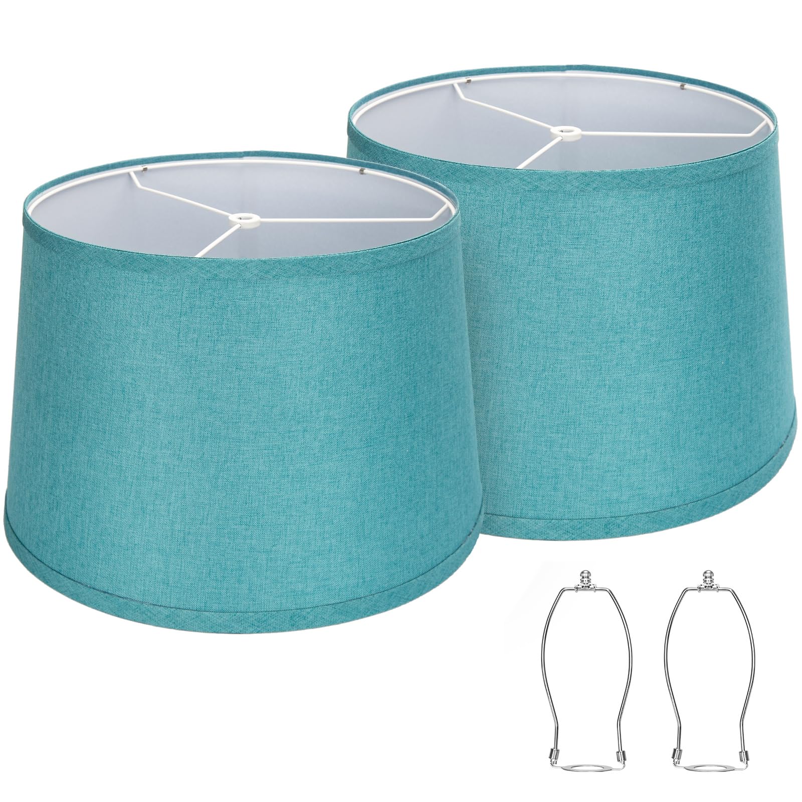 Lampshades Set of 2, Blue Lamp shades for Table Lamps, Floor Lamps, 11.6" Top x 12.6" Bottom x 9.8" High, Fabric Drum Lampshade(Spider Fitter), Modern Lamp shades Replacement, Assembly Required