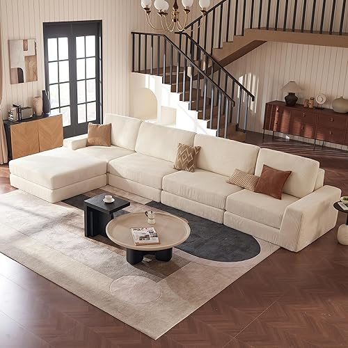 Miniatura 12 de Sofá seccional Cloud, sofá cama sin huesos extragrande con asiento profundo, sofá modular de terciopelo cómodo Cloud con otomano, sofás seccionales