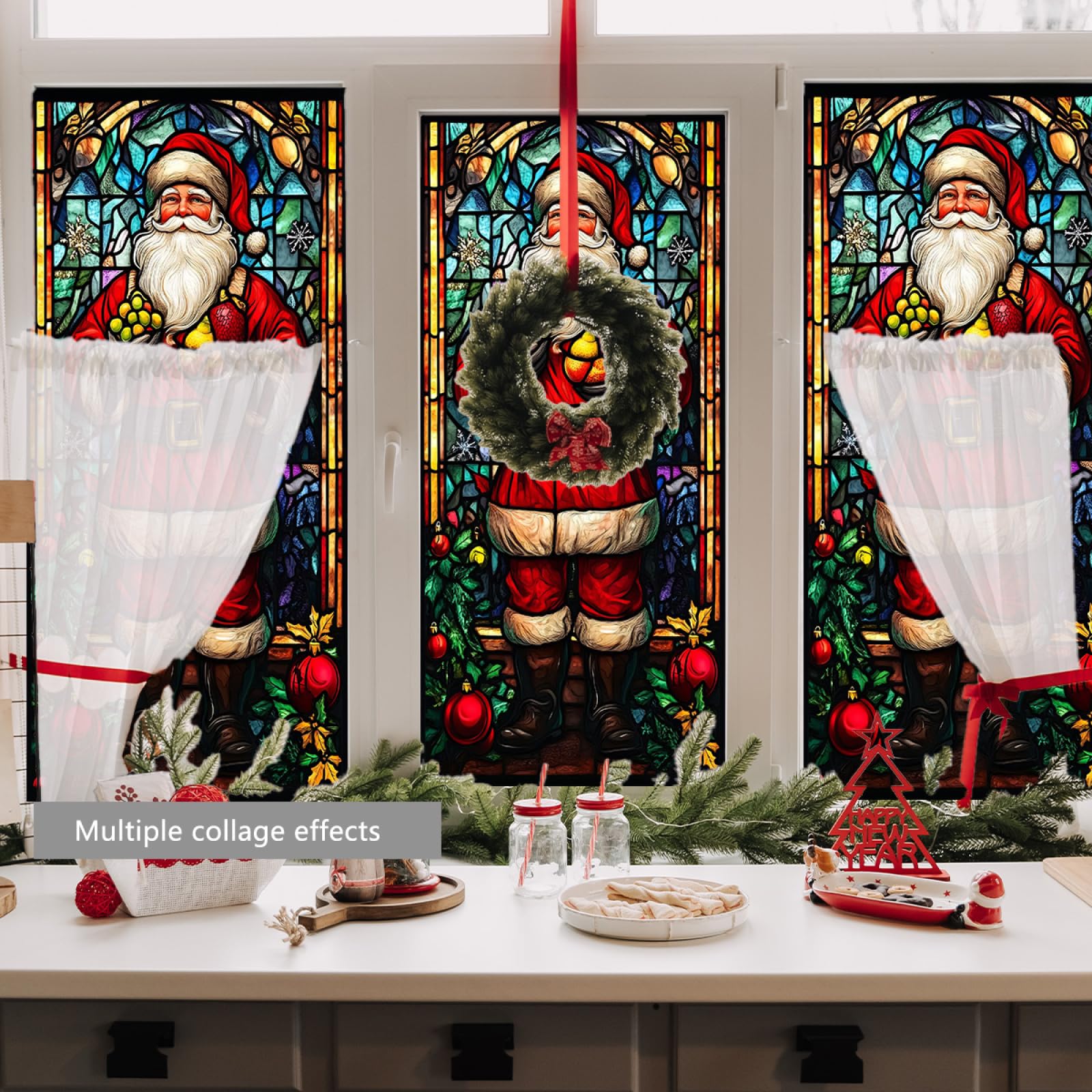 Pellicola Vetri Finestre 45x100cm (3PCS) Babbo Natale Pellicola Adesiva Per Vetri Oscurante,Adesivi Per Vetro Autoadesiva,Pellicole Vetri Anti Uv,Pellicola Privacy Finestre Casa/Ufficio