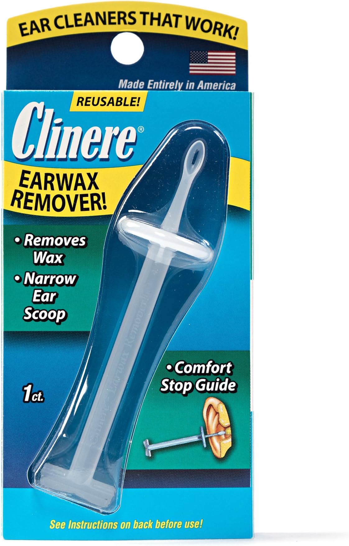 Ear Cleaner Earwax Remover Reusable Tool with Comfort Guide, Narrow Ear Scoop for Safely & Gently Cleaning Ear Canal at Home, Earwax Removal Cleaning Tool, Itchy Ears, Ear Wax Buildup, 1ct
