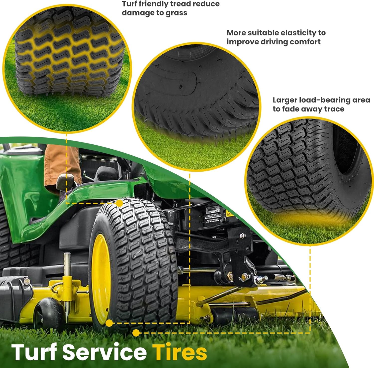 18x8.50-8 Lawn Mower Tire,18x8.50x8 Lawn Mower Tires Set of 2, 4-Ply Tubeless Turf Tires for Zero Turn Mower/Golf Cart/Tractor, Heavy Duty 18x8.5-8 Tires with P332 Tread, Max Load 815LBS