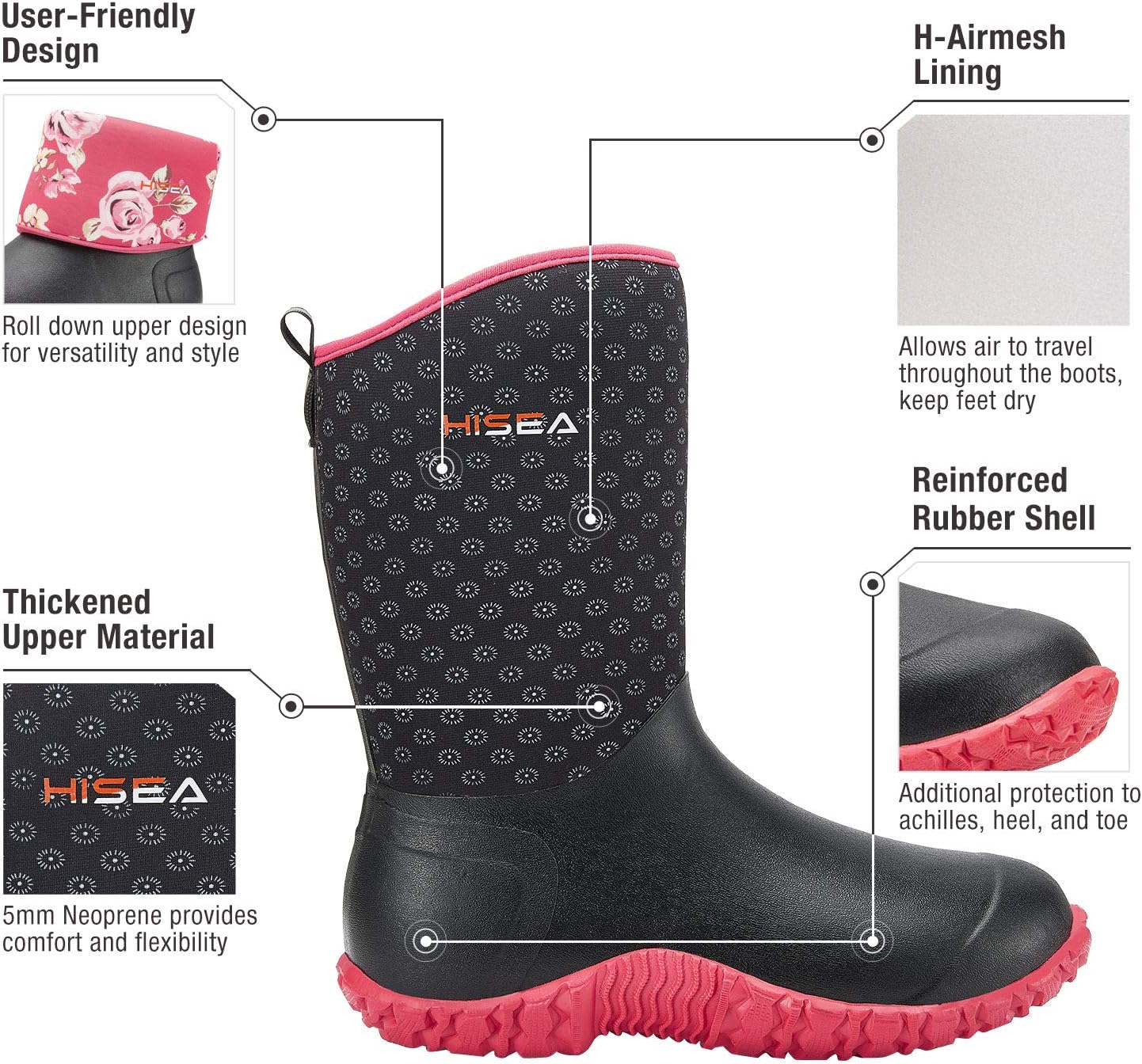 HISEA Women's Rubber Garden Boots Waterproof Insulated Yard Gardening Shoes Mid Height for Mud Working Outdoor - Image 5