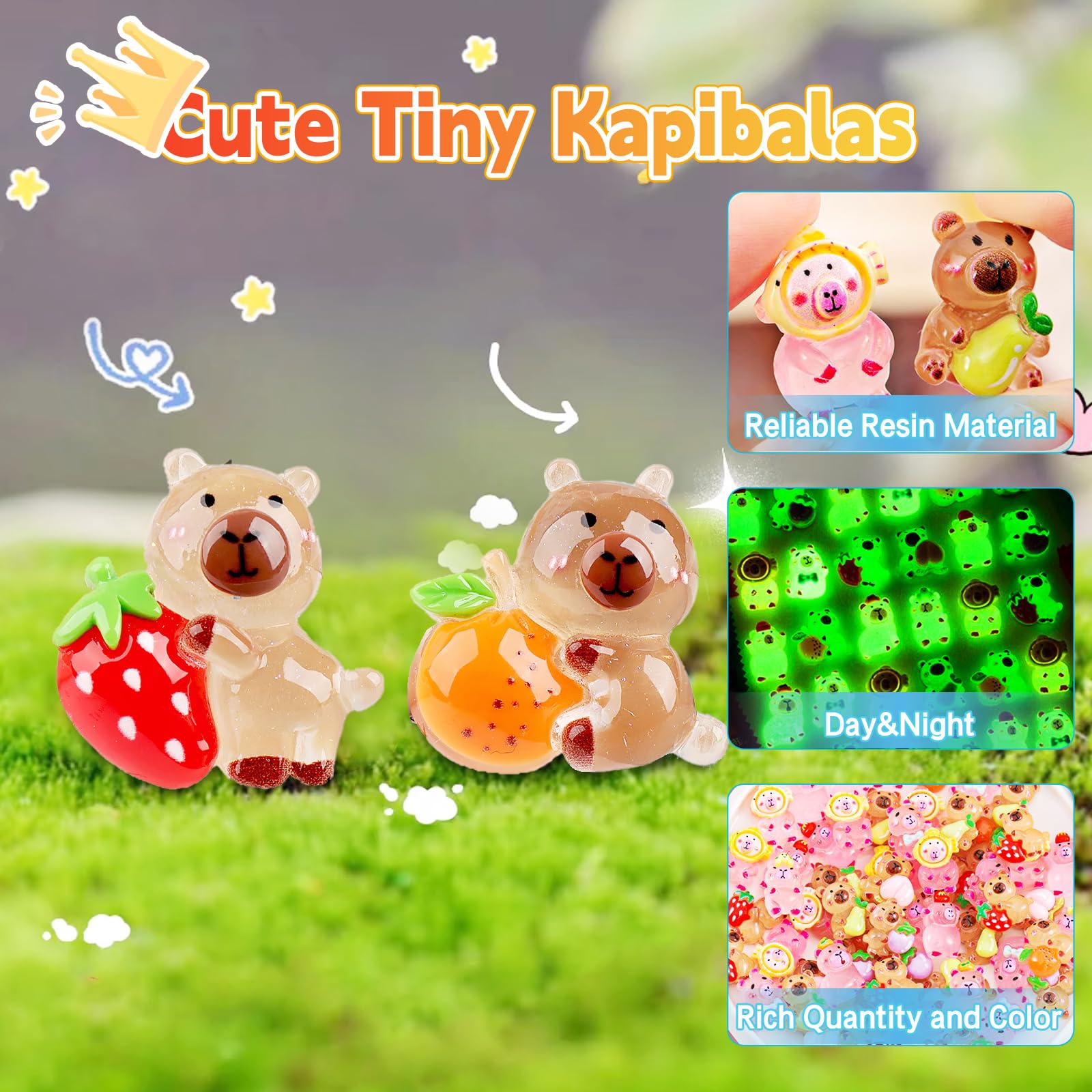 50 Pcs Random Mini Capybara with Glow in The Dark Feature, Individually Packaged Blind Bags – Cute Collectible Resin Toys for Kids, Fairy Gardens, Desk Decor, Party Favors, and Creative DIY Projects