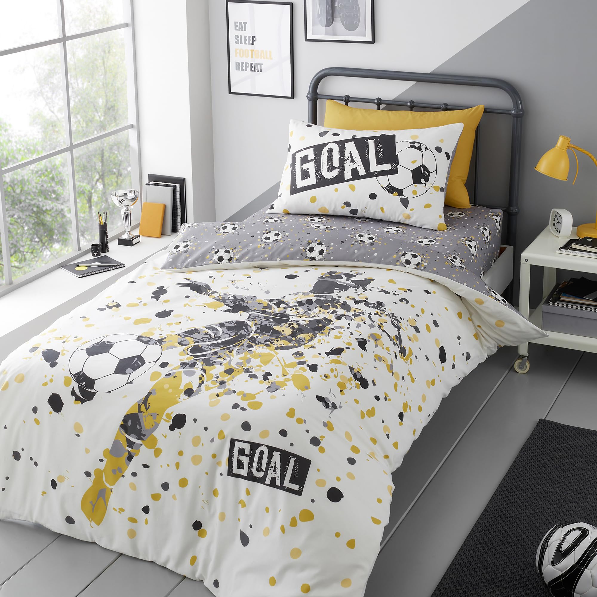 Bedding Bedlam - Juego de Funda de edredón y Funda de Almohada para Cama Individual (200 x 140 cm), Reversible (2 diseños), diseño de fútbol, 1 Funda de edredón y 1 Funda de Almohada