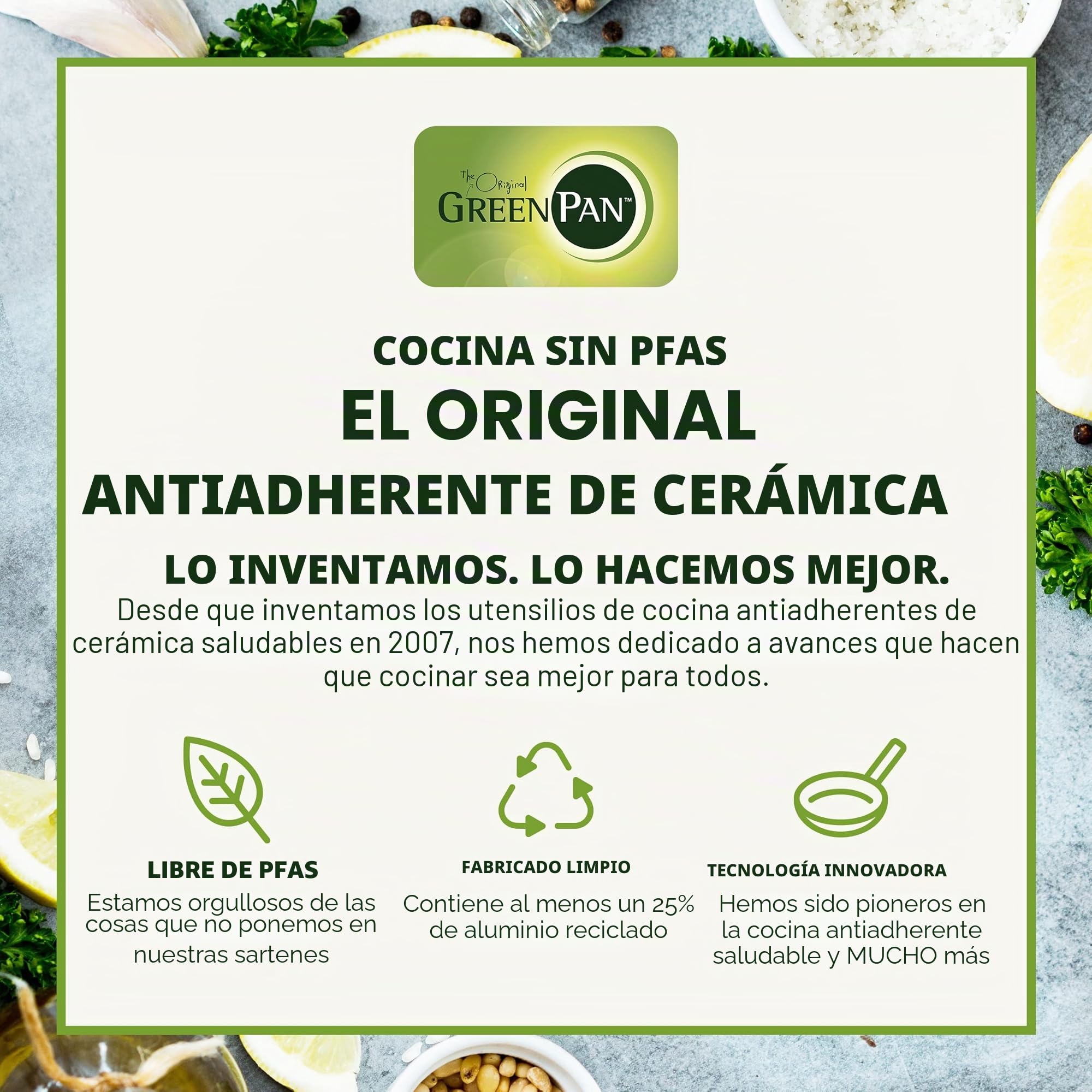 GreenPan Venice Pro Juego de Sartenes y Ollas de 7 Piezas de Acero Inoxidable Sano con Cerámica Antiadherente, Sin PFAS, Multicapa, Inducción, Apto para Lavavajillas, Apto para Horno, Plateado