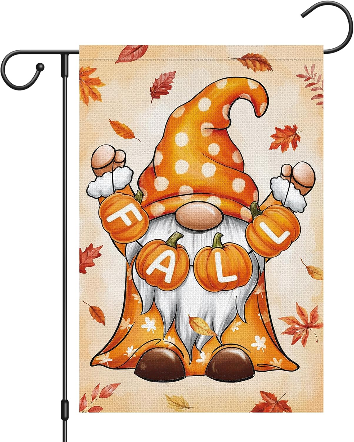 Heyfibro Fall Gnome Garden Flag 12x18 Double Sided Burlap, Autumn Pumpkin Maple Leaves Yard Flags for Thanksgiving Rustic Seasonal Outside Outdoor Decoration (ONLY FLAG)