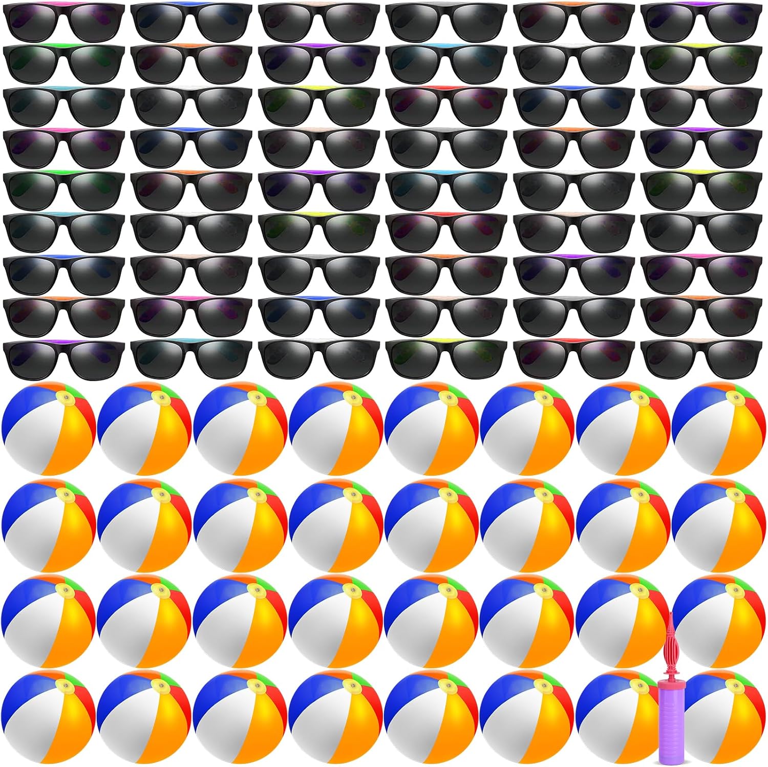 48/72 PCS Sunglasses Beach Balls Party Favors 12" Inflatable Pool Beach Balls Bulk for Kids Adults Rainbow Pool Balls Park Backyard Summer Water Birthday Parties Supplies