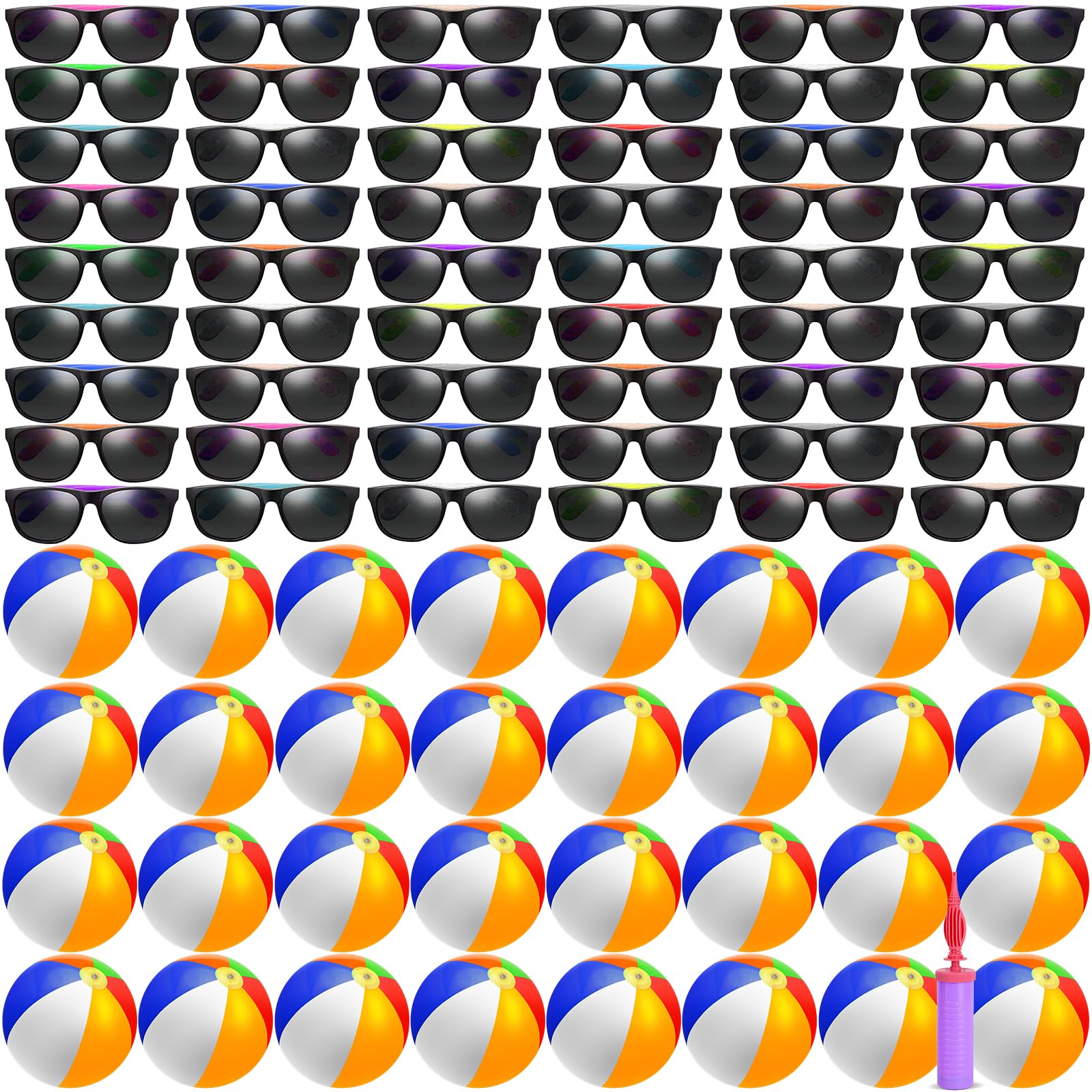 Oleitodh 48/72 PCS Sunglasses Beach Balls Party Favors 12" Inflatable Pool Beach Balls Bulk for Kids Adults Rainbow Pool Balls Park Backyard Summer