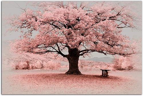 Startonight Arte de pared de vidrio acrílico, decoración de árbol rosa, obra de arte brillante de 24 x 36 pulgadas, decoración del hogar lista para