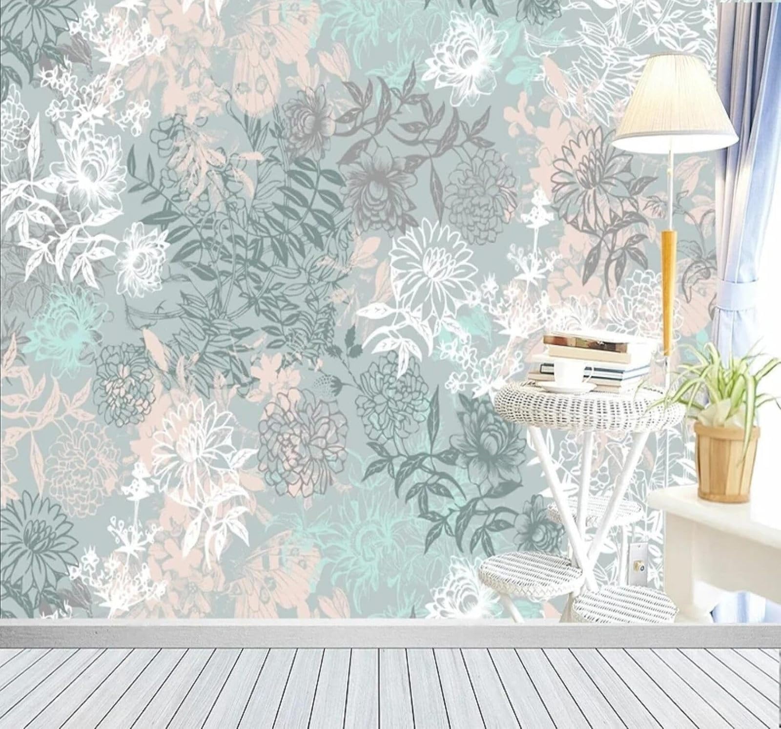 XLMING Fresh Elegant Floral Plants Pastoral Style 3D Wallpaper Silky Texture Home Study Office Grey Dining Room Sofa Bedroom Living Room TV Backdrop-400cm×280cm