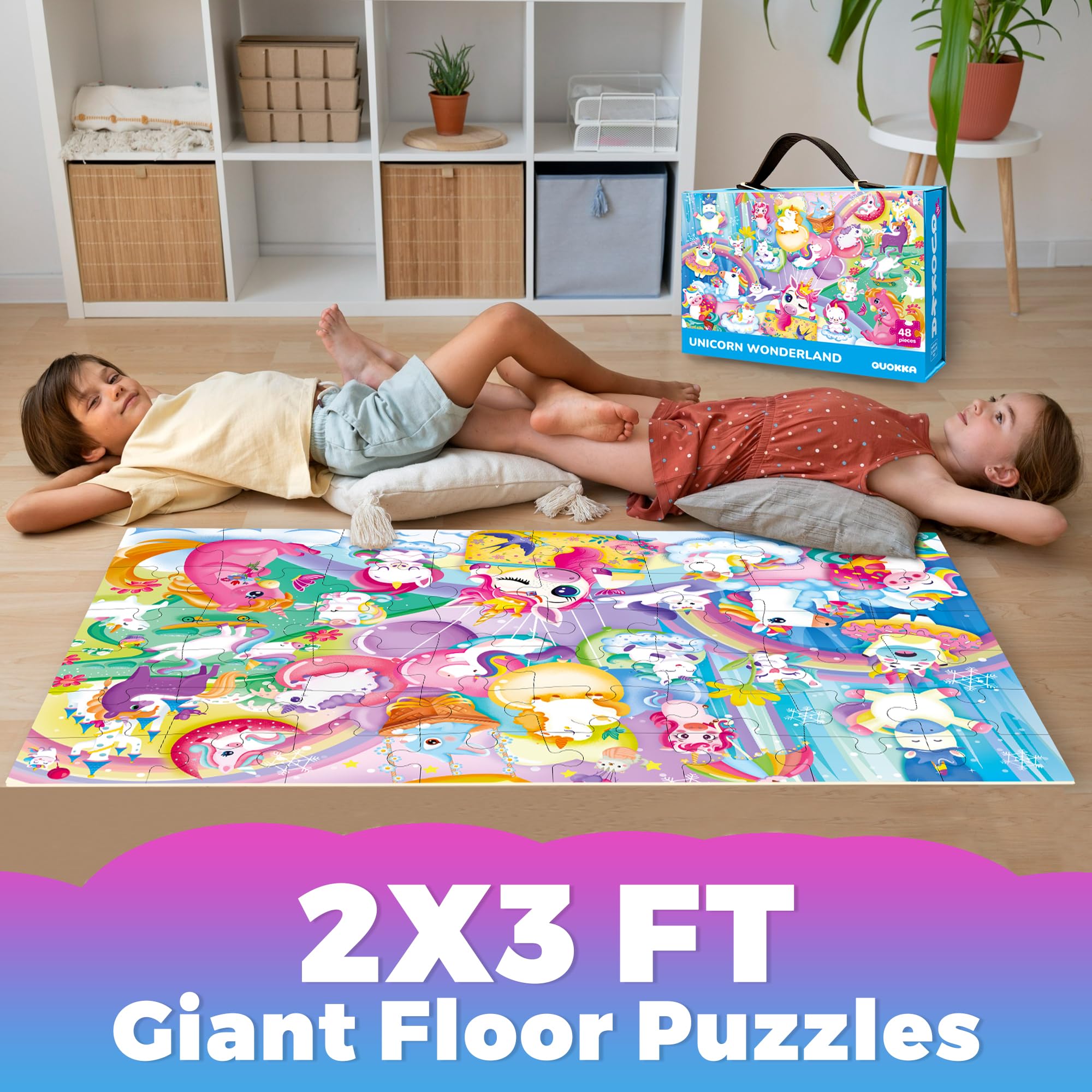 QUOKKA Rompecabezas Gigante De Suelo para Niños De 4 A 6 Años - 60 x 90 cm - Extra Grueso - 48 Piezas -Rompecabezas Infantil De Unicornio para Niños De 3 A 5 Años