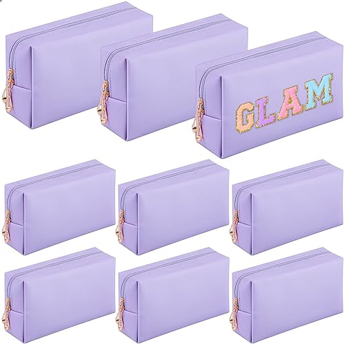 Sanwuta 9 piezas de bolsa de maquillaje de piel sintética para cosméticos, bolsa de maquillaje lisa, bolsa de cosméticos impermeable, bolsas de aseo