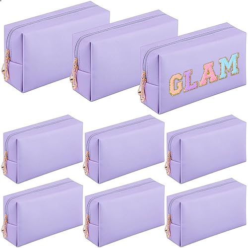 Miniatura 1 de Sanwuta 9 piezas de bolsa de maquillaje de piel sintética para cosméticos, bolsa de maquillaje lisa, bolsa de cosméticos impermeable, bolsas de aseo