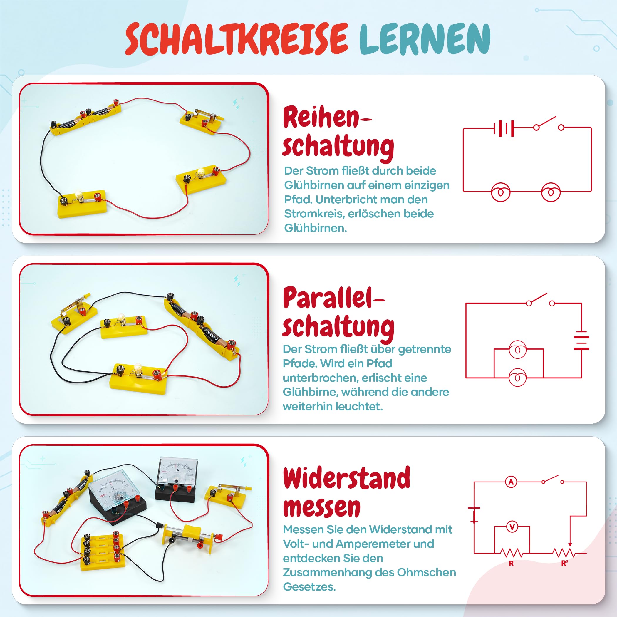 Teenii Elektrizität und Magnetismus Experimentierkasten für Kinder, STEM Wissenschaftsset mit Stromkreisen, Physik Lernspielzeug mit 50 Teilen, Experimente für Kinder ab 8 Jahren