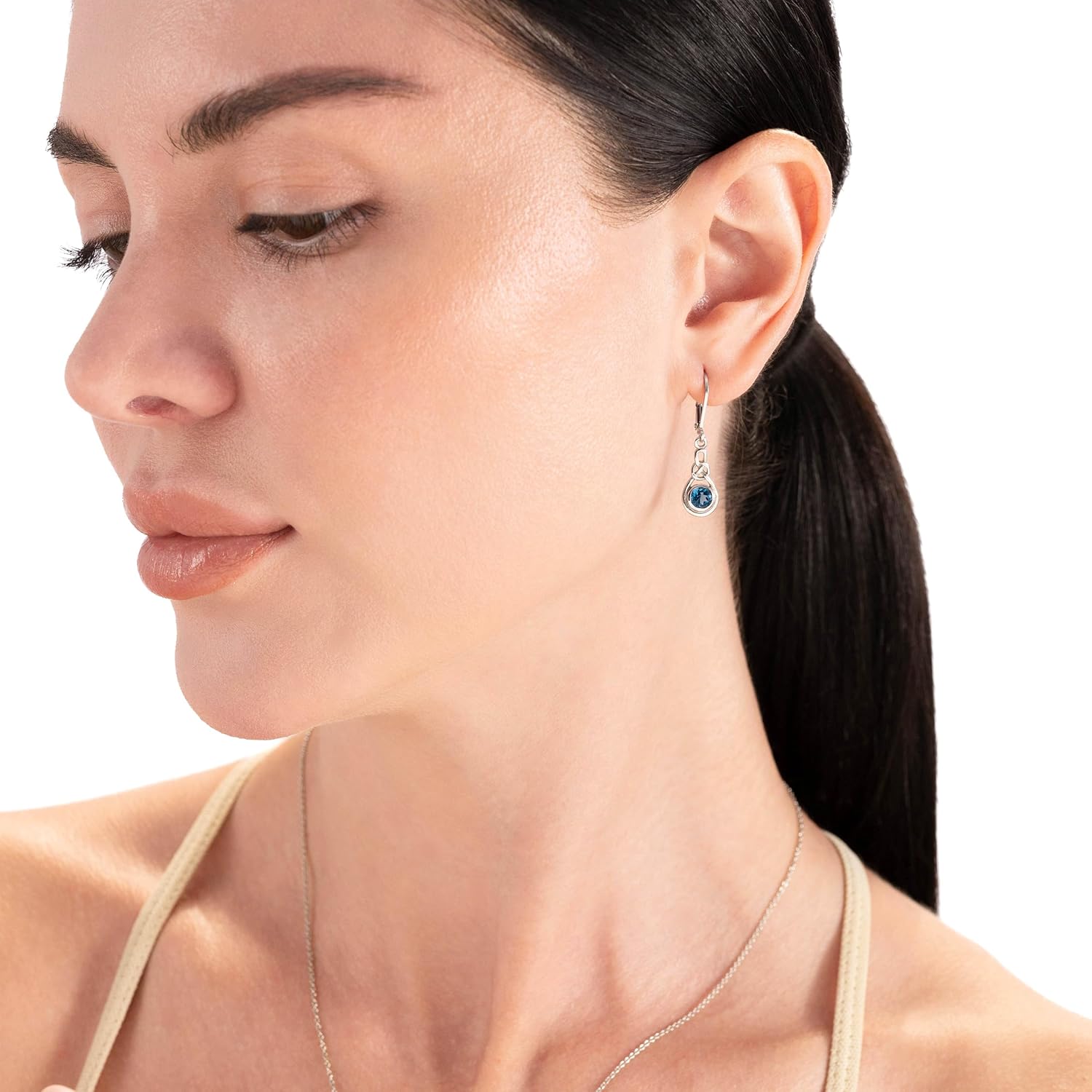 Silvershake Genuine Gemstone Irish Celtic Knot Drop Dangle Earrings - Image 2