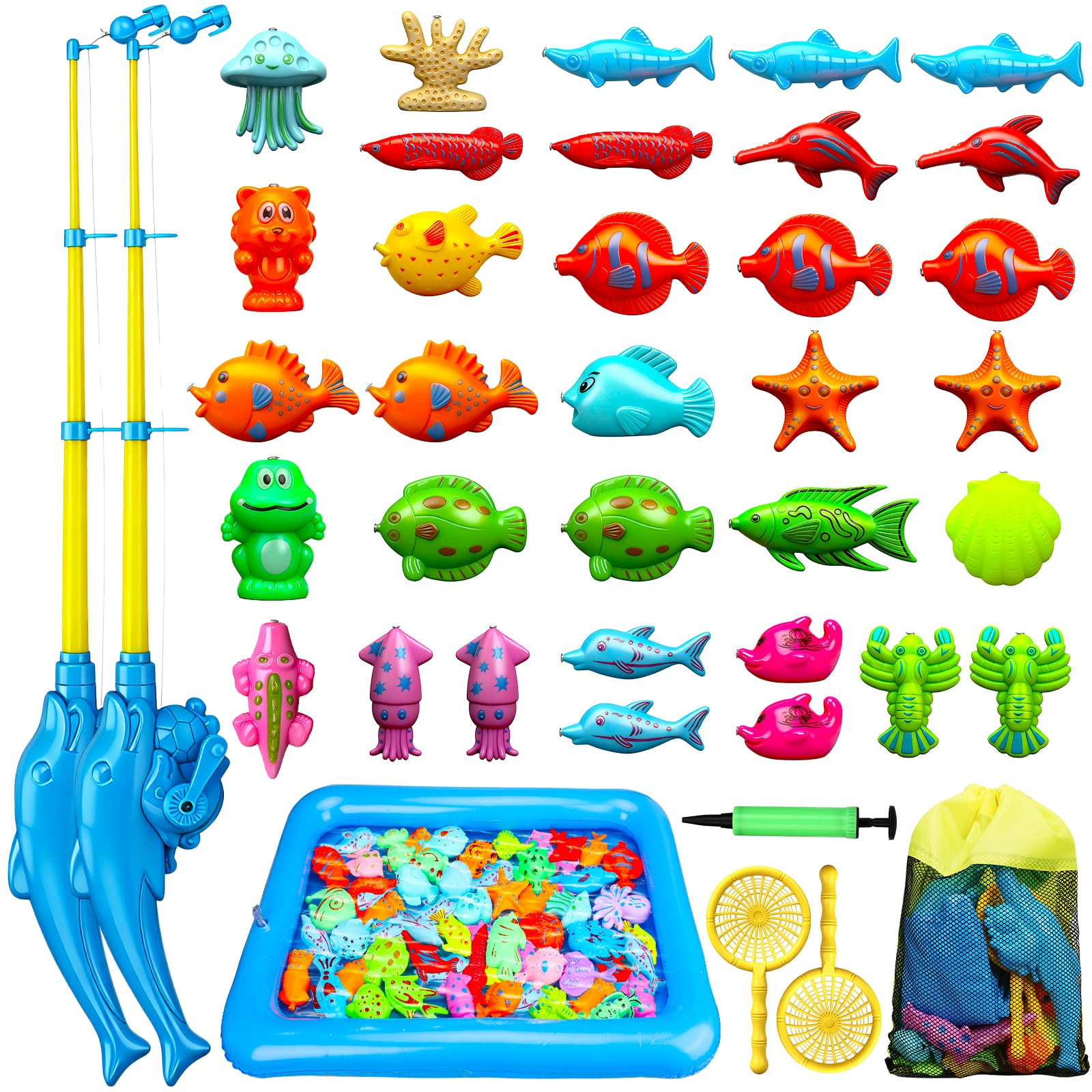 TOY Life 2-Player Magnetic Fishing Game for Kids 3-5 - Toddler Fishing Pole Set with Fish Toys - Bath & Pool Toys - Water Table Accessories - Educational Fishing Toy Rod for Boys Girls