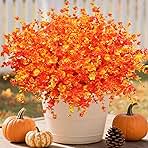 Ivydale Artificial Fake Mums Fall Flowers Plants for Outdoor Outside Autumn Decor, 12 Bundles Faux Orange Daisy Plastic Greenery UV Resistant for Front Door Porch Patio Balcony Garden Yard Decor