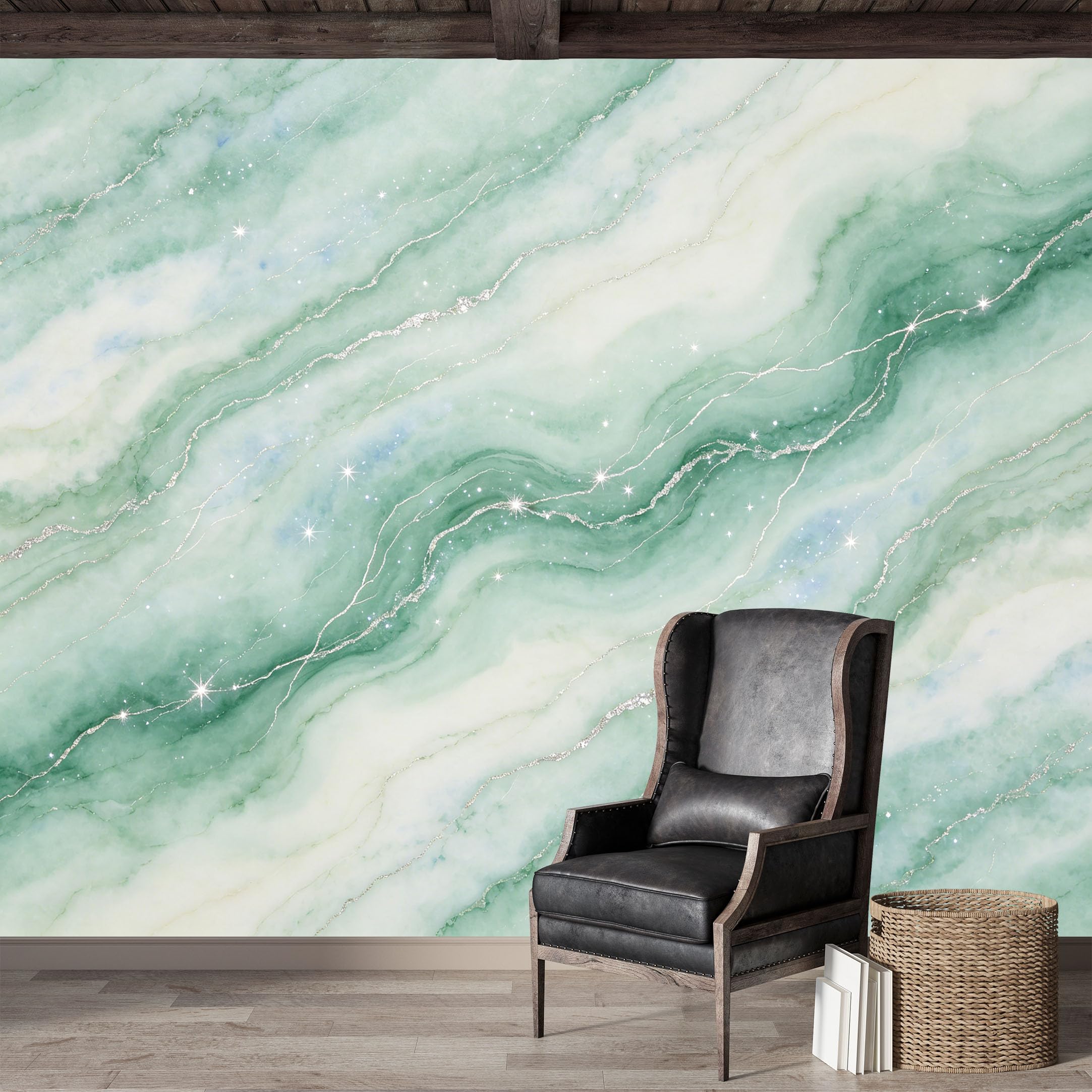 Custom Size Wall Mural,Green Agate Marble Swirl Watercolor Premium Water Activated SelfAdhesive Wallpaper,Removable Wall Covering,Easy DIY Install Wall Art for Indoor Home Decor