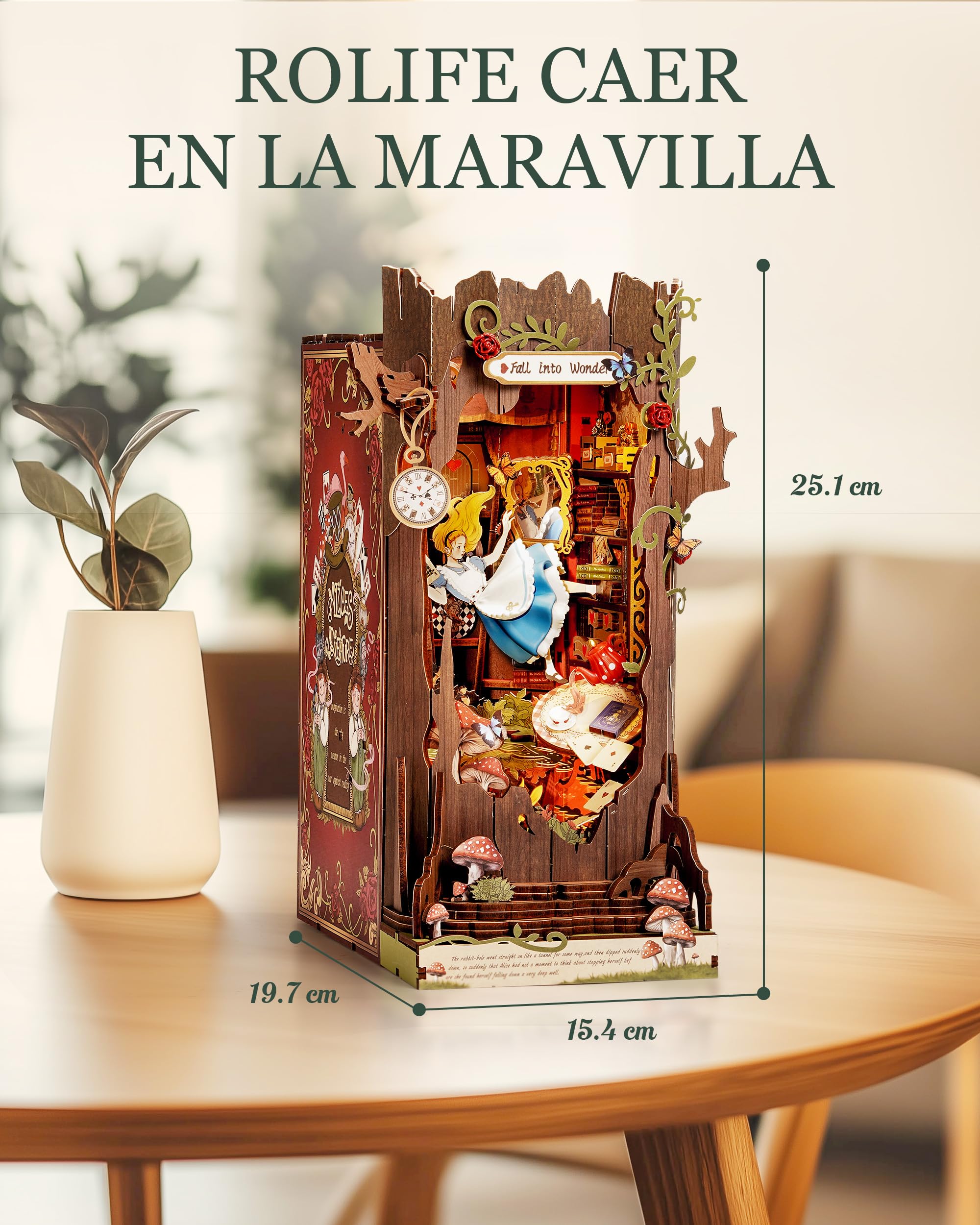 Rolife Book Nook Kit Casas Miniaturas para Montar Fall into Wonder Puzzle Madera 3D Adultos con Luces Decoracion Hogar Libro Maquetas para Construir Adultos Regalo para Profesora Madre Niños