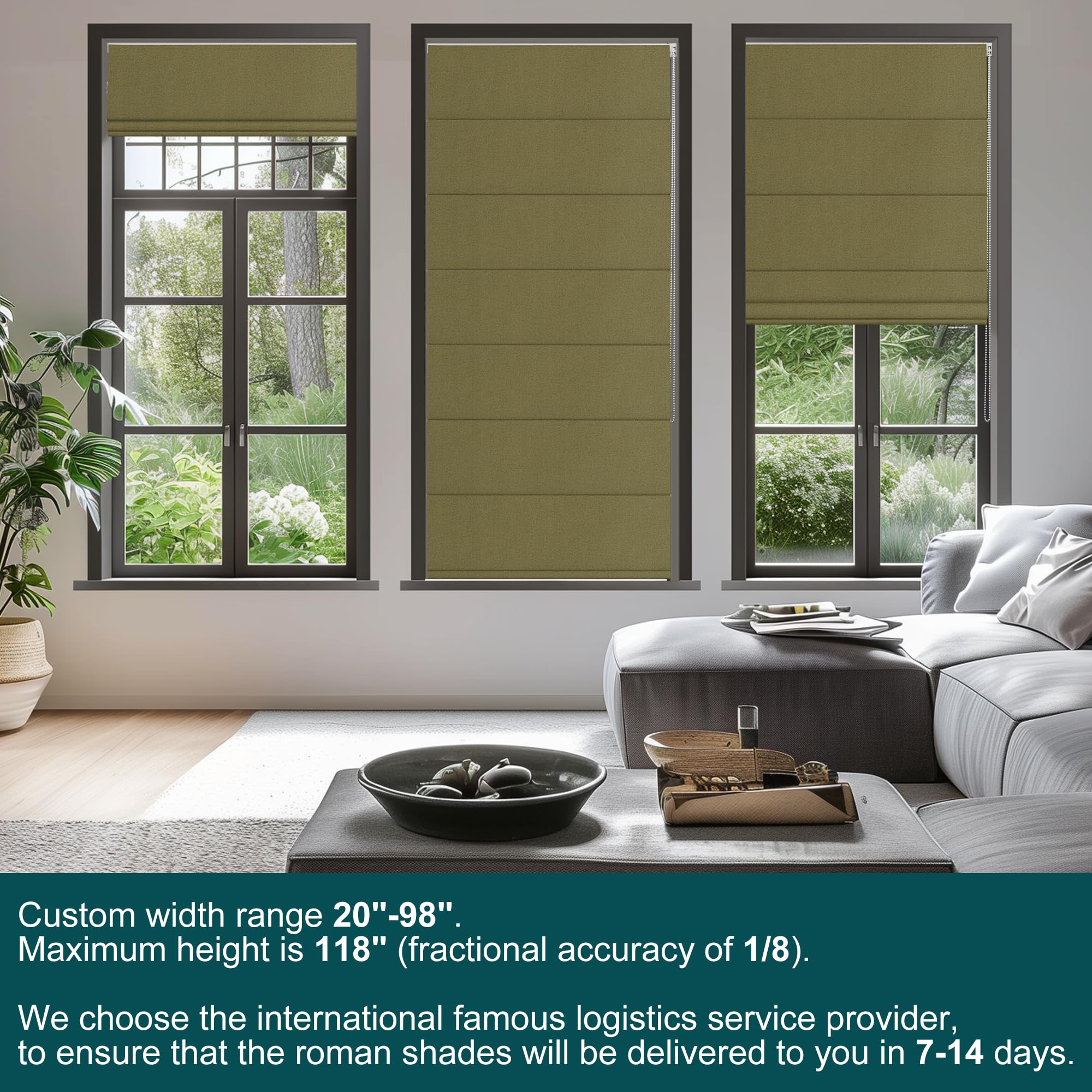 BERISSA Blackout Roman Shades for Windows,Linen Roman Blinds,Room Darkening Shades, Pull Down Window Shades for Home Bedroom Living Room Office.Easy to Install. SY-Moonlight Green. 35