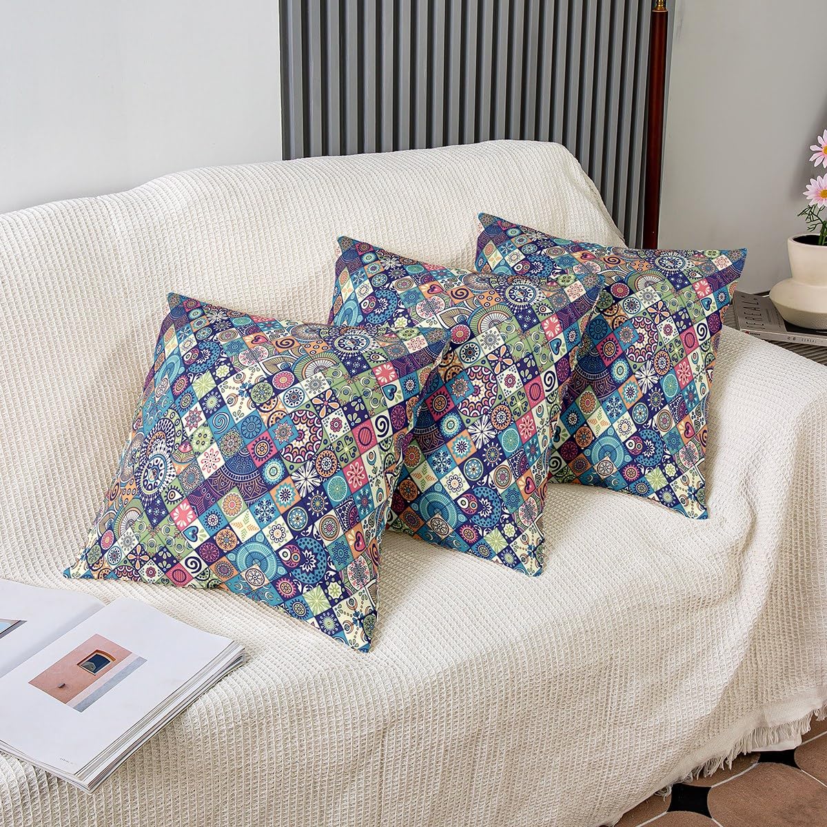 Lino Impermeabile Decorativo Federe Cuscini Esterno 70x70 Set 4 - Lino Impermeabile Azzurro Per Giardino Divano Copricuscini Impermeabili Lino - Foto 8