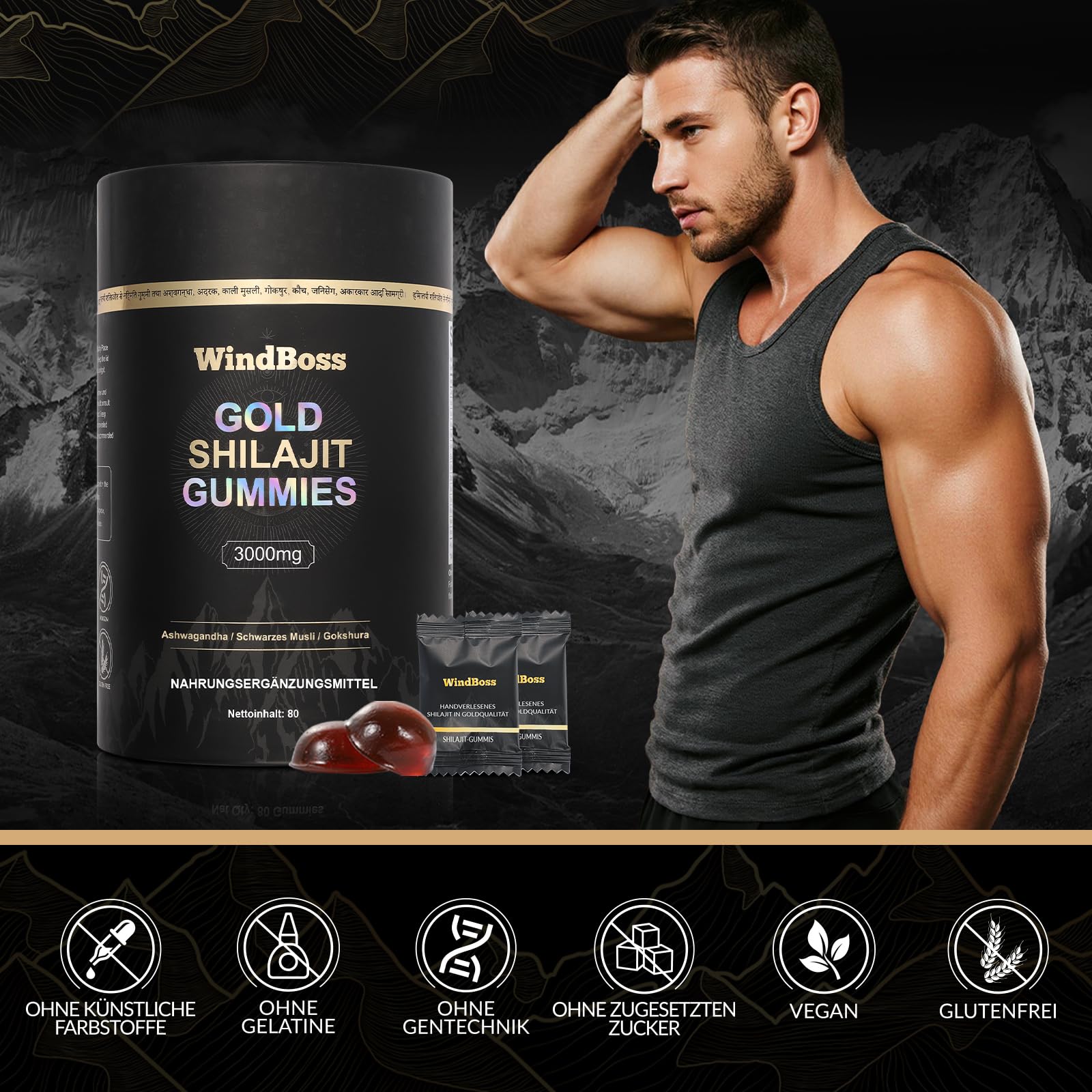 Himalaya Shilajit Gummibärchen – Shilajit Gummies für Männer & Frauen – Mit traditionellen Pflanzenextrakten zur Unterstützung eines Energieschubs & der Fokus – Vegan & ohne Gelatine, 80 Stück