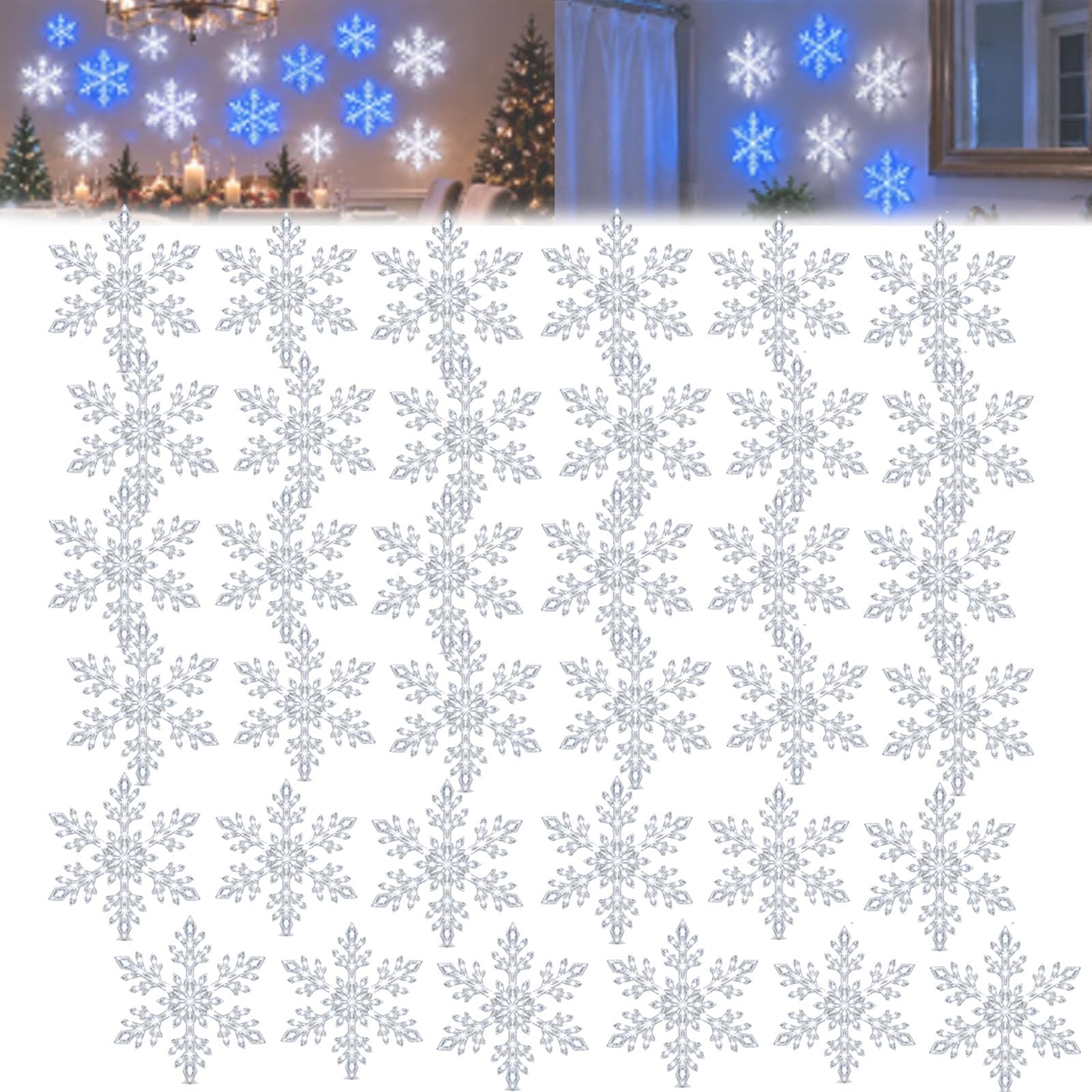 LED Snowflake Wall Lights, Light Up Snow Flake, 3D Snowflake Wall Glow (White,36pcs)