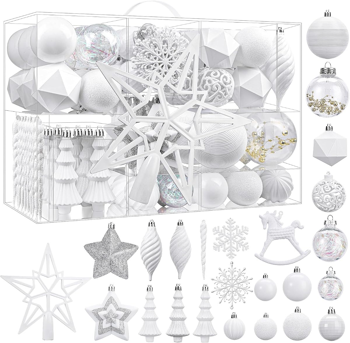 SHareconn Juego de 100 Piezas de Adornos para Decoraciones para árboles de Navidad, Bolas Decorativas de plástico irrompibles para decoración de árboles de Navidad, Fiestas de Bodas, Blanco