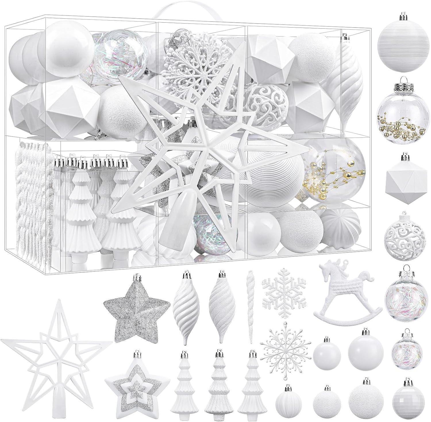 shareconn 100pcs christmas tree decorations ornaments set, shatterproof plastic baubles decorative balls for xmas tree decor holiday wedding party, white