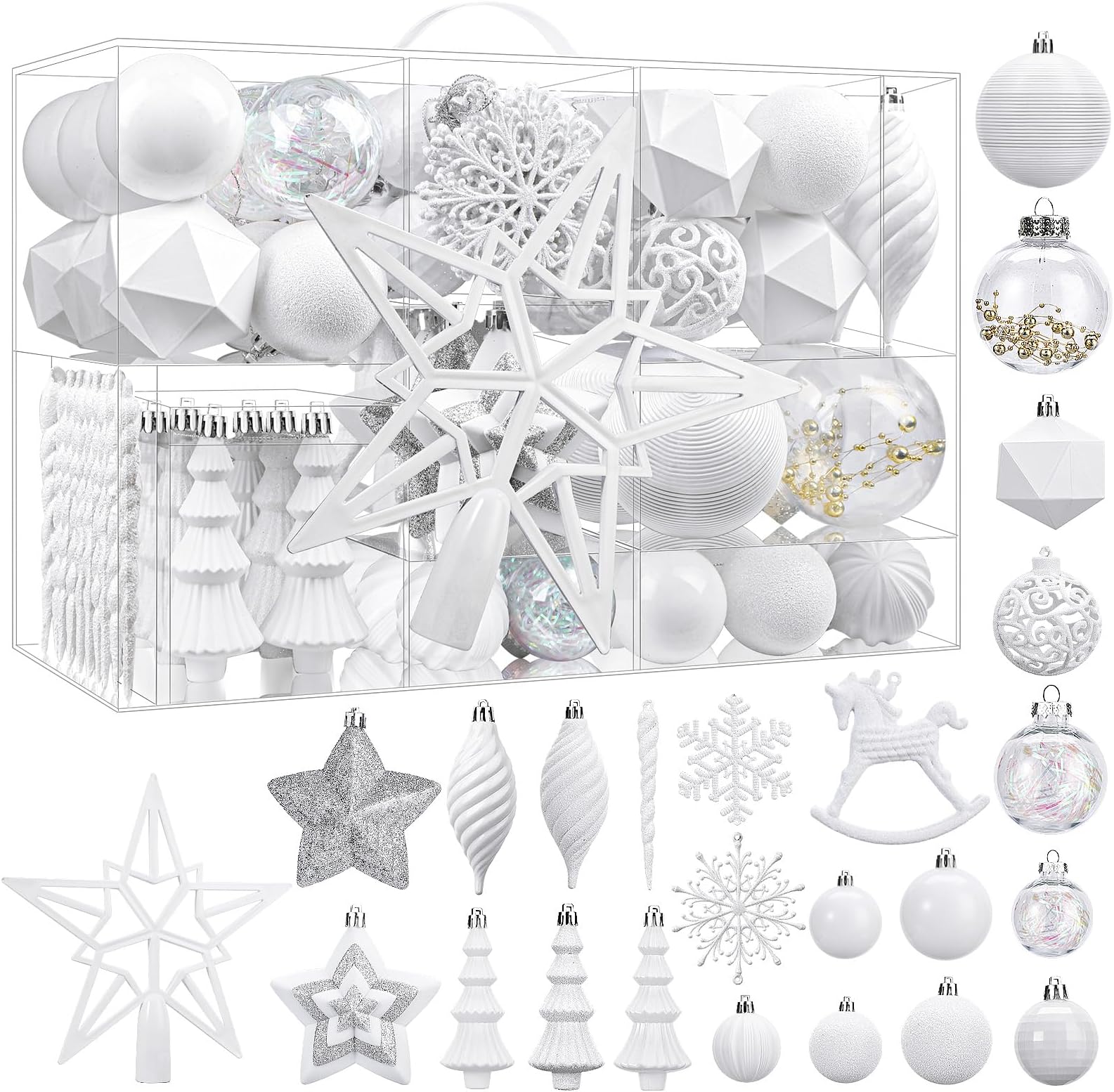 SHareconn Pack of 100 Christmas Baubles, Shatterproof Plastic Christmas Baubles, Large Christmas Tree Decoration, for Outdoor or Indoor Christmas Decoration, Christmas Tree Decoration, White