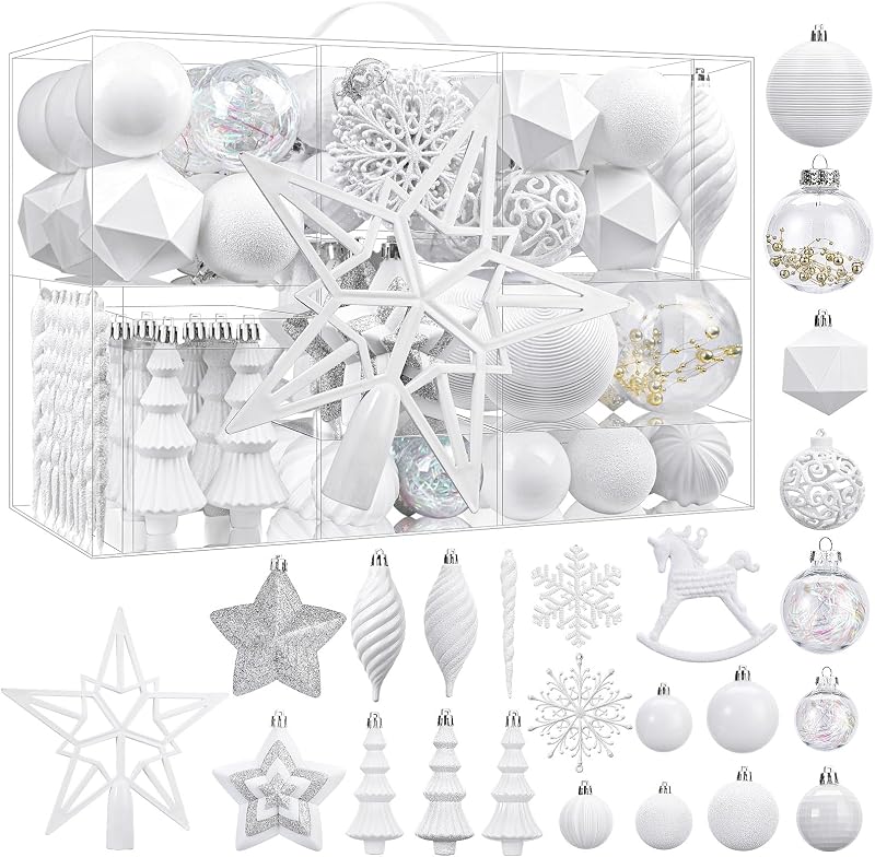 SHareconn Juego de 100 Piezas de Adornos para Decoraciones para árboles de Navidad, Bolas Decorativas de plástico irrompibles para decoración de árboles de Navidad, Fiestas de Bodas, Blanco