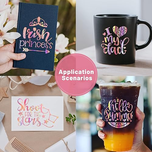 Miniatura 3 de GIRAFVINYL Hermoso vinilo rosa con purpurina de sirena rosa holográfico permanente para calcomanías de bricolaje, 12 pulgadas x 6 pies