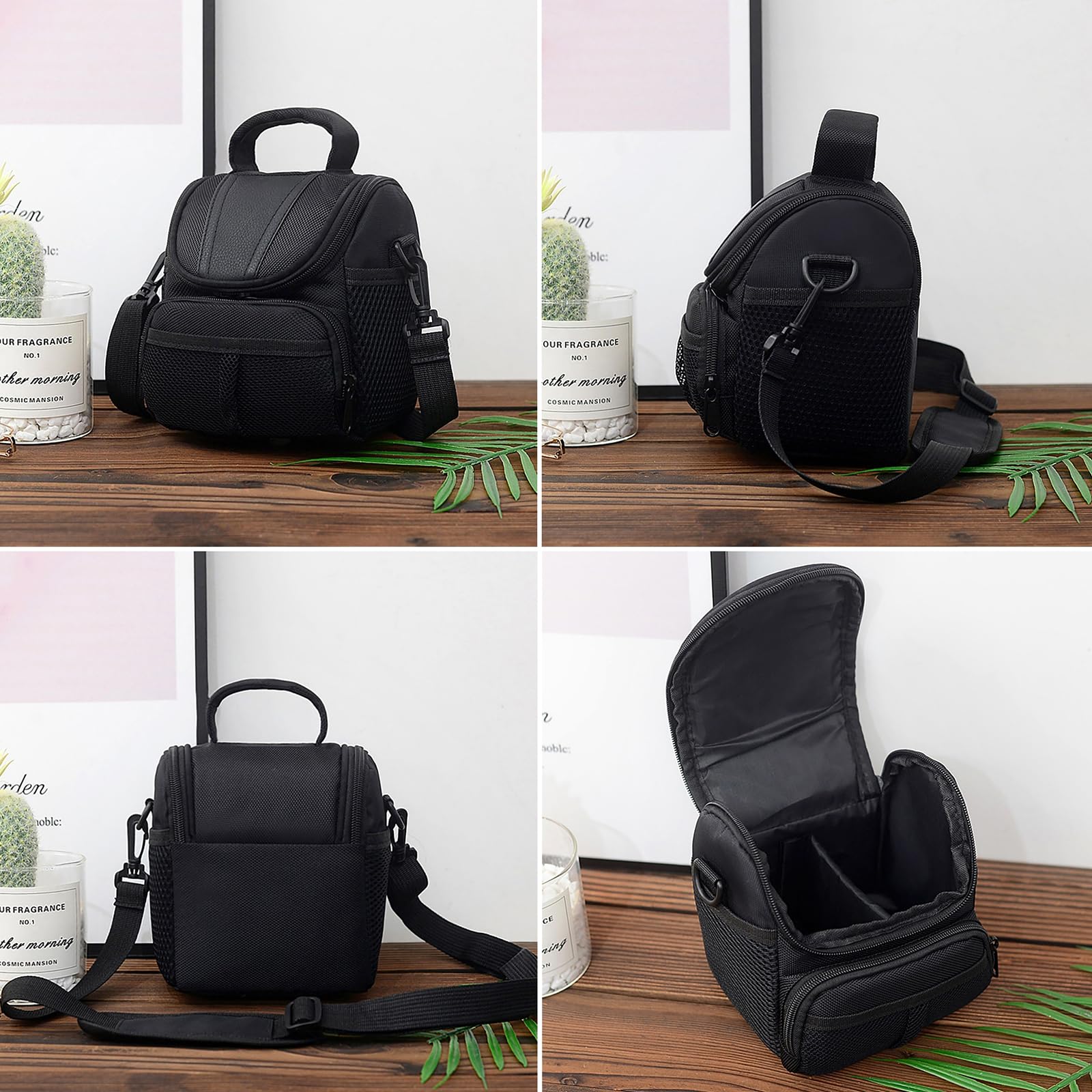 Borsa Fotografica SLR Borsa Macchina Fotografica Custodia Fotocamera per Reflex Compatta Videocamera a Stile Fondina Resistente agli Urti Tracolla Regolabile Nero km22