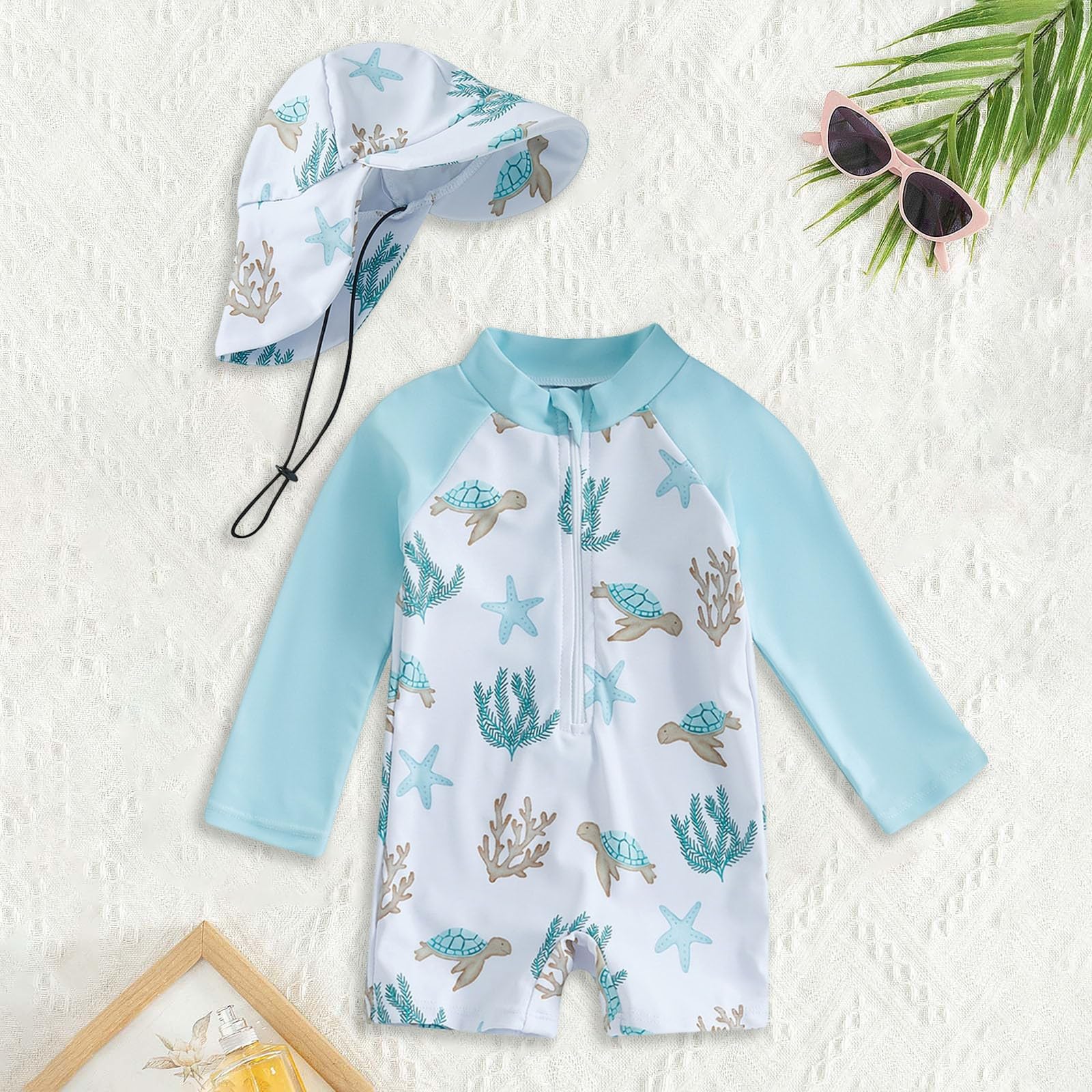 Generisch 2025 Bébé Garçon Rash Guard Maillot de Bain Manches Longues Sunsuit Naissance Maillot de Bain Mode Plage Short de Bain 92
