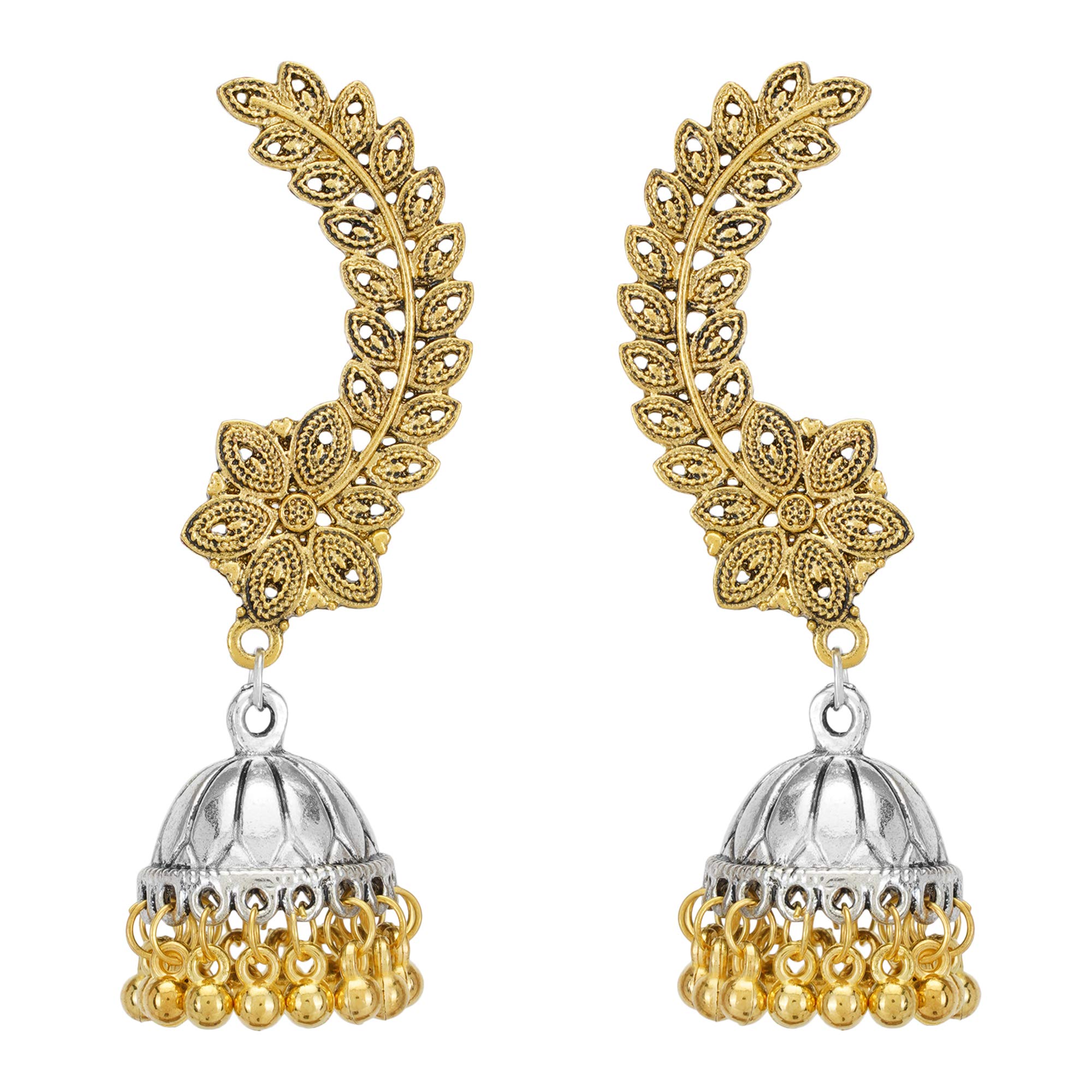 Shreyadzines Oxidized Two-Tone Oxidised Polish Jhumka Jhumki Dangle Ethnic Lightweight Earrings Jewelry for Women and Girls