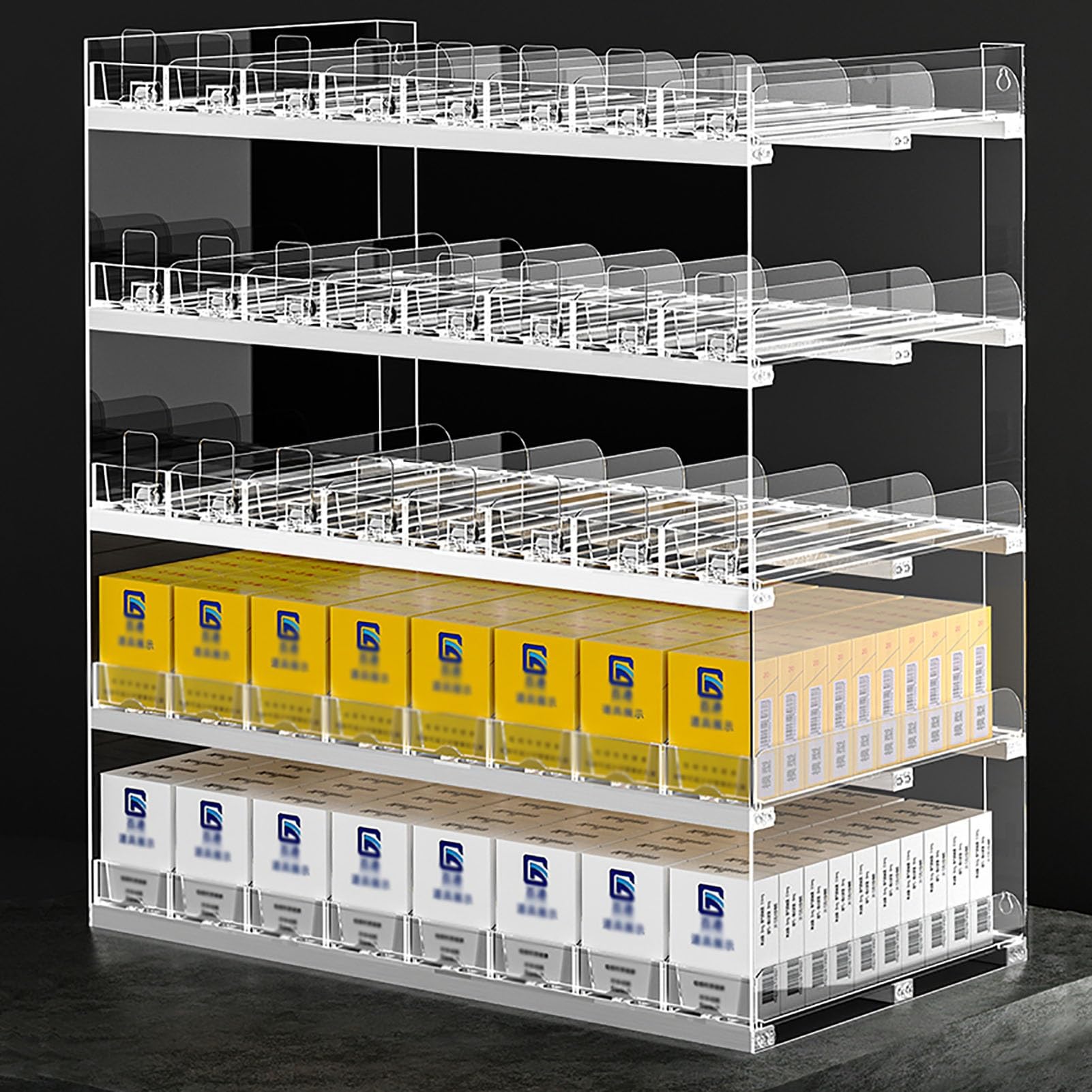 IEOWY Automatic Acrylic Cigarette Display Rack - 10 Pack Pusher Holder, Clear Rectangular Case, Perfect for Retail Showcases & Convenience Stores, 68x27x50cm