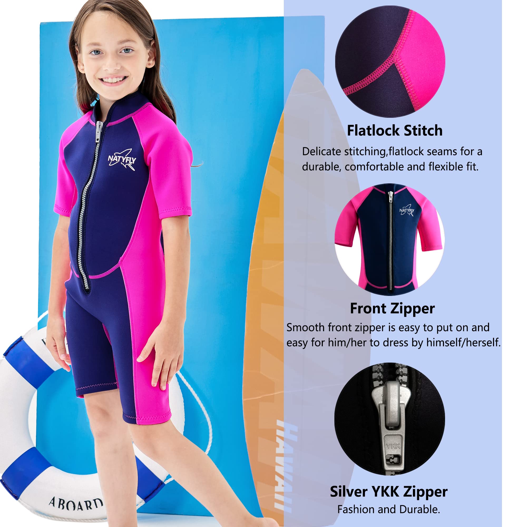Kids Shorty kombinezon neoprenowy, 2,5 mm, dla dzieci, z neoprenu, termiczny, ochrona przed promieniowaniem UV, dla dziewcząt i chłopców, jednoczęściowy strój kąpielowy (różowy, 4 lata)