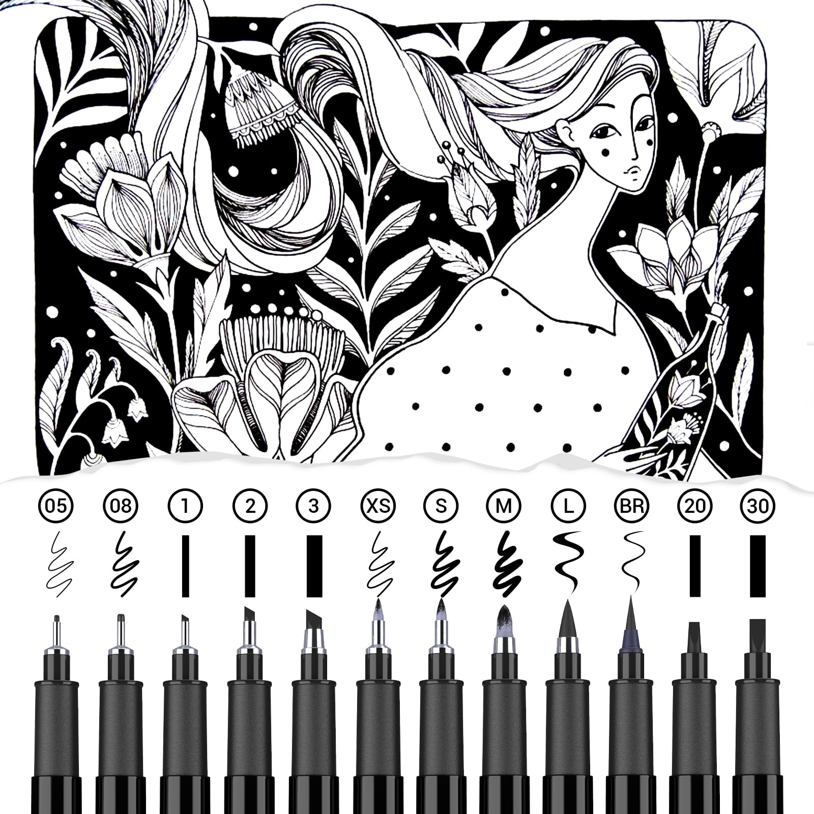 APOGO Calligraphy Pens, Black Calligraphy Set for Beginners 12 Pack Fineliners Technical Drawing Pens - Image 2