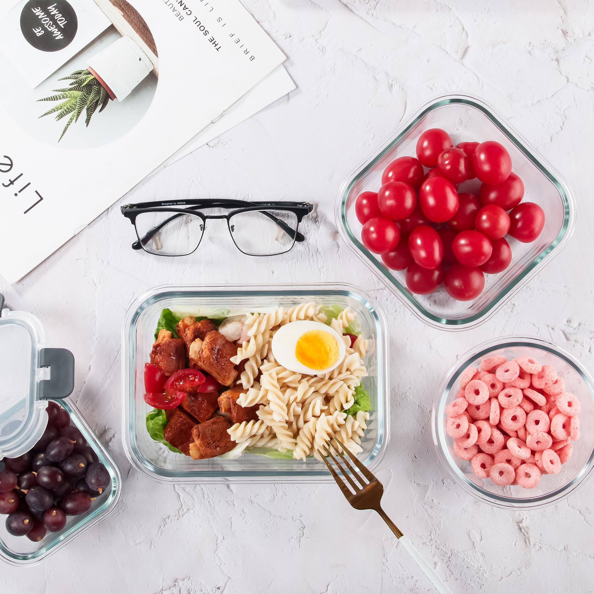 Amazon｜YANGNAYガラス食品保存容器12個セット、密閉蓋付きガラス製