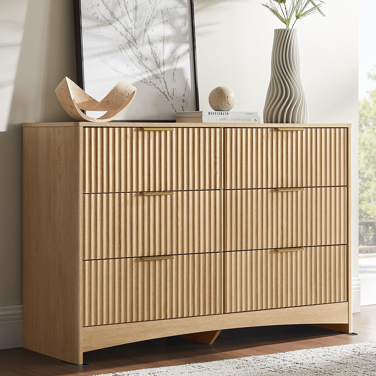 Amazon.com: Amada Modern 6 Drawer Dresser, Fluted Wood Chest of Drawers  with Rounded Corners, Pre-Installed Drawer Slides, Dresser TV Stand and  Storage Organizer for Bedroom, Hallway, Natural Oak : Home & Kitchen