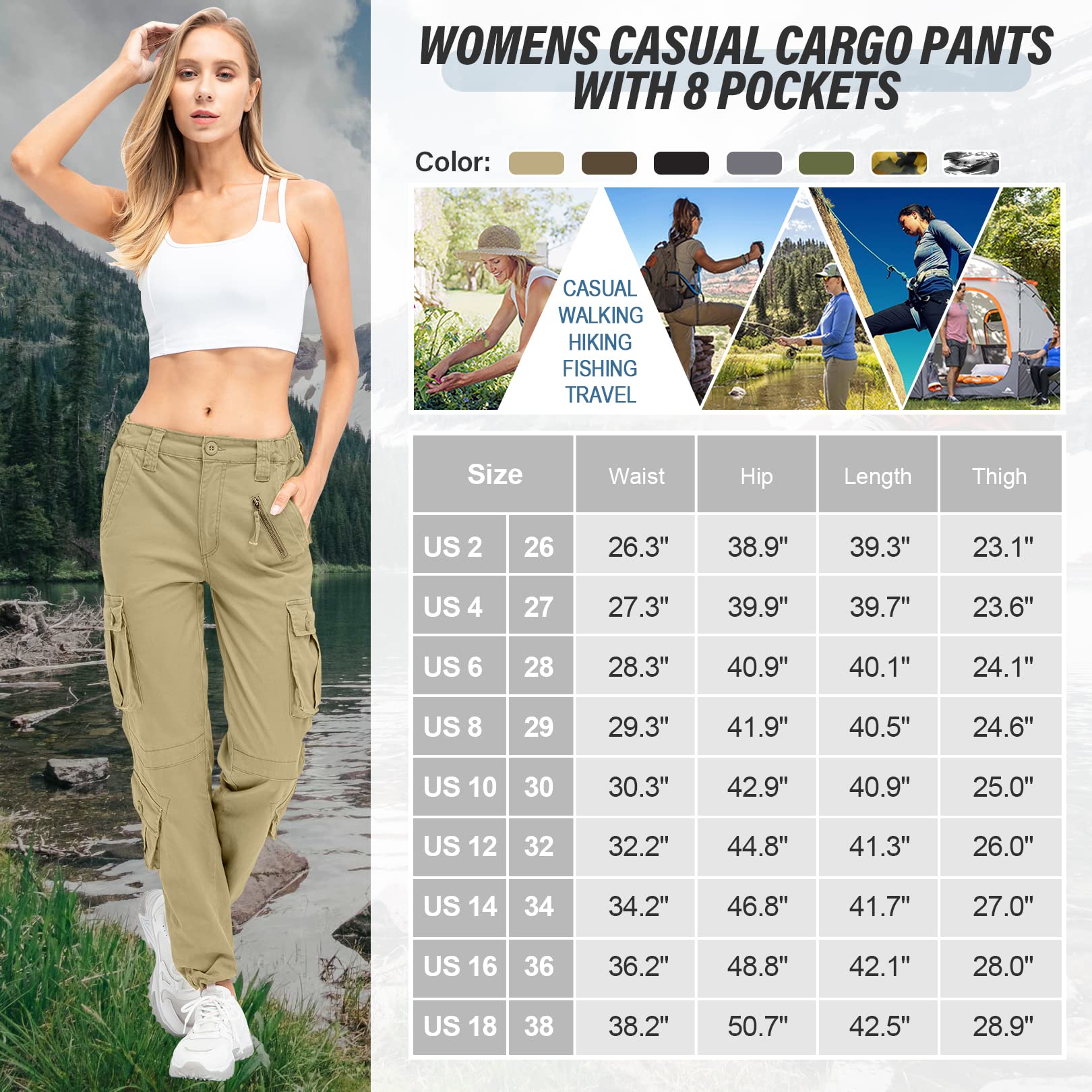 Jessie Kidden Pantalon cargo de combat pour femme - Camouflage camouflage - Pantalon de travail tactique militaire